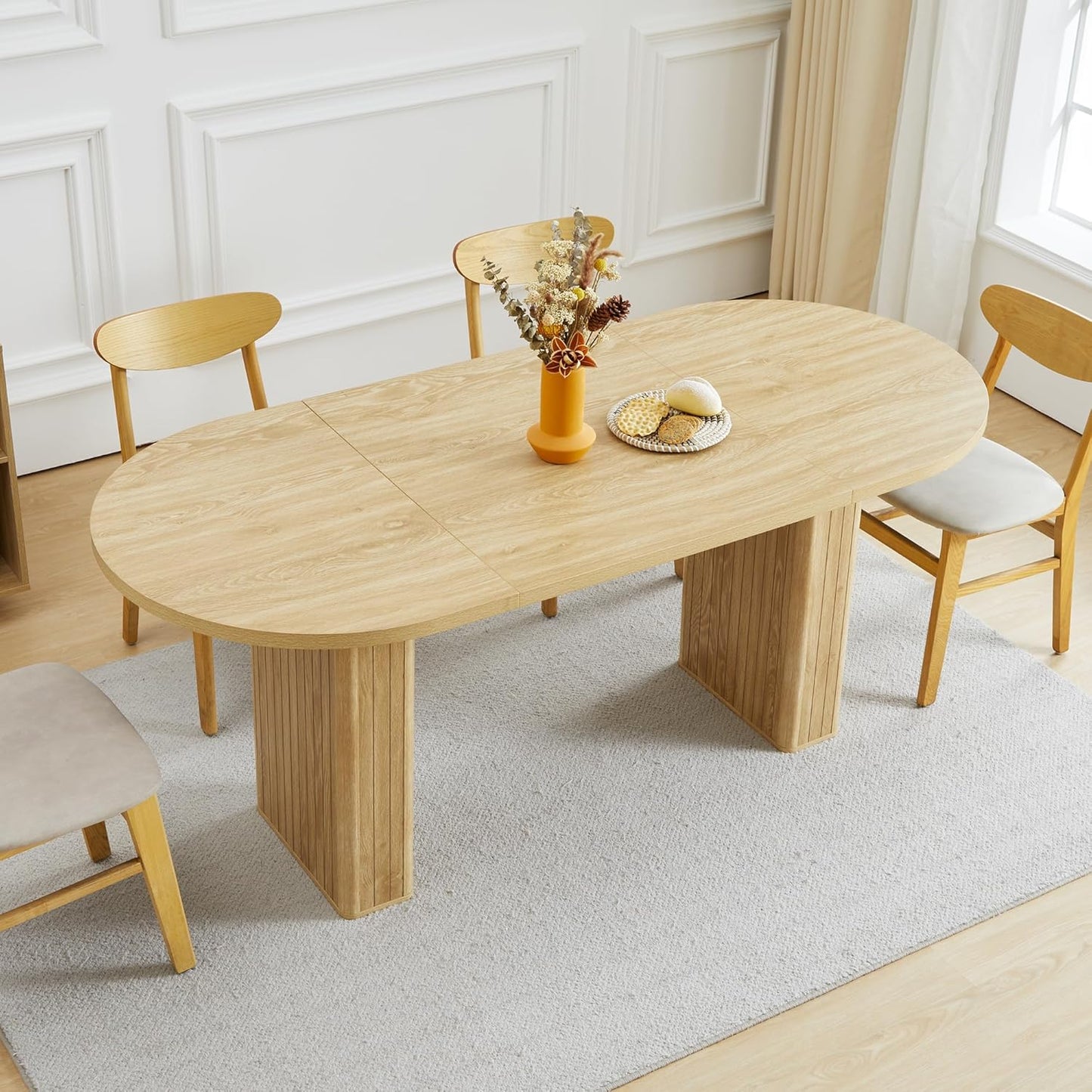 70.8 Inch Dining Table for 4-6 People, Oval Kitchen Table with Semi-Cylindrical Legs Base, Modern Farmhouse round Dinner Tables for Dining Room Kitchen Living Room (Walnut)