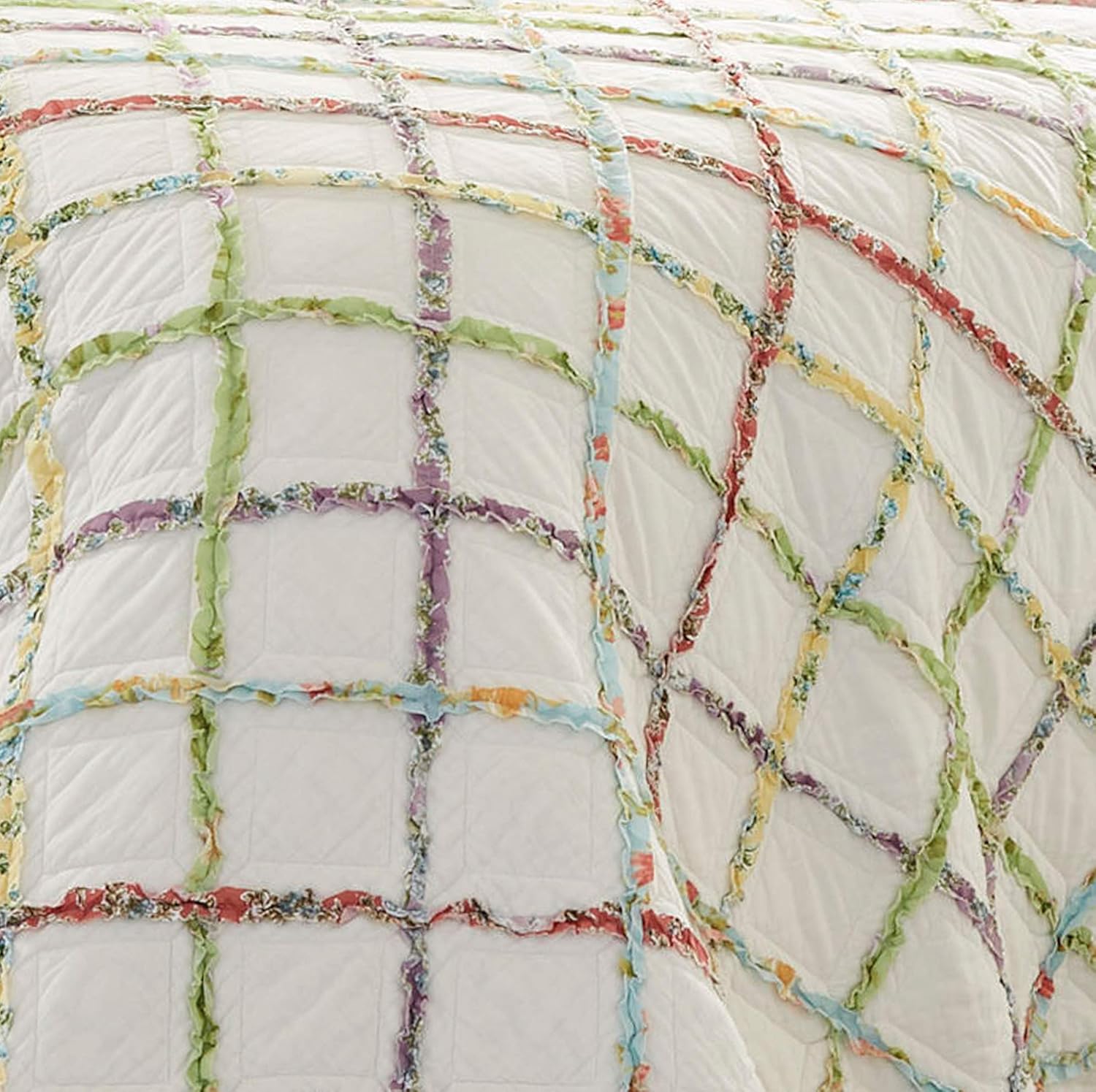 Home Ruffle Garden Collection Quilt-100% Cotton, Ultra Soft, All Season Bedding, Reversible Stylish Coverlet, Twin, Cream