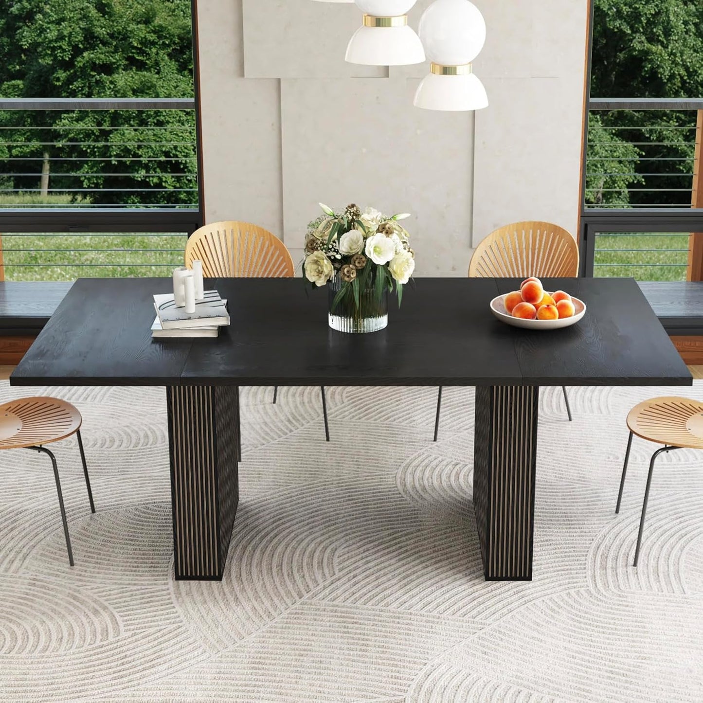 70.8 Inch Dining Table for 4-6 People, Oval Kitchen Table with Semi-Cylindrical Legs Base, Modern Farmhouse round Dinner Tables for Dining Room Kitchen Living Room (Walnut)