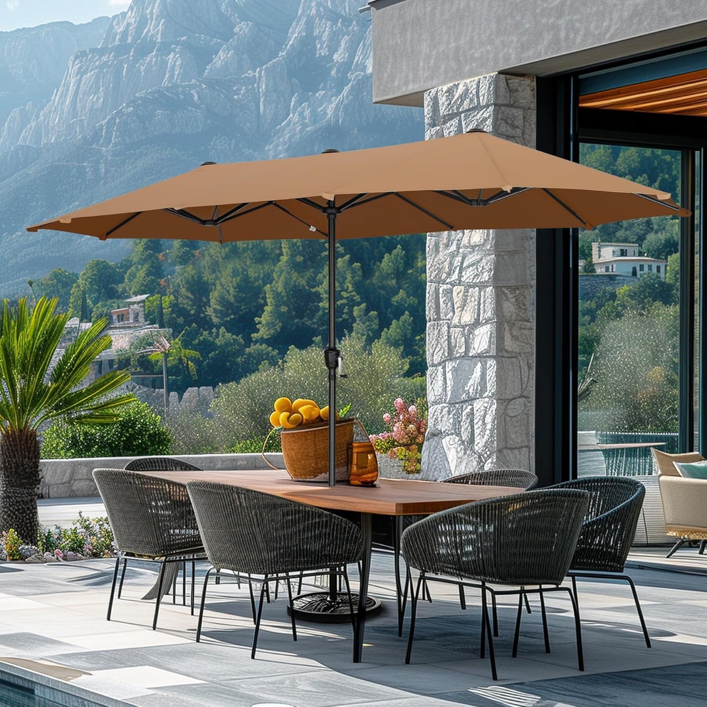 13Ft Rectangle Patio Umbrella, Double Sided Outdoor Table Umbrella with Crank & 1.5" Pole, Large Market Umbrella for Poolside Garden Deck Backyard, Navy Blue