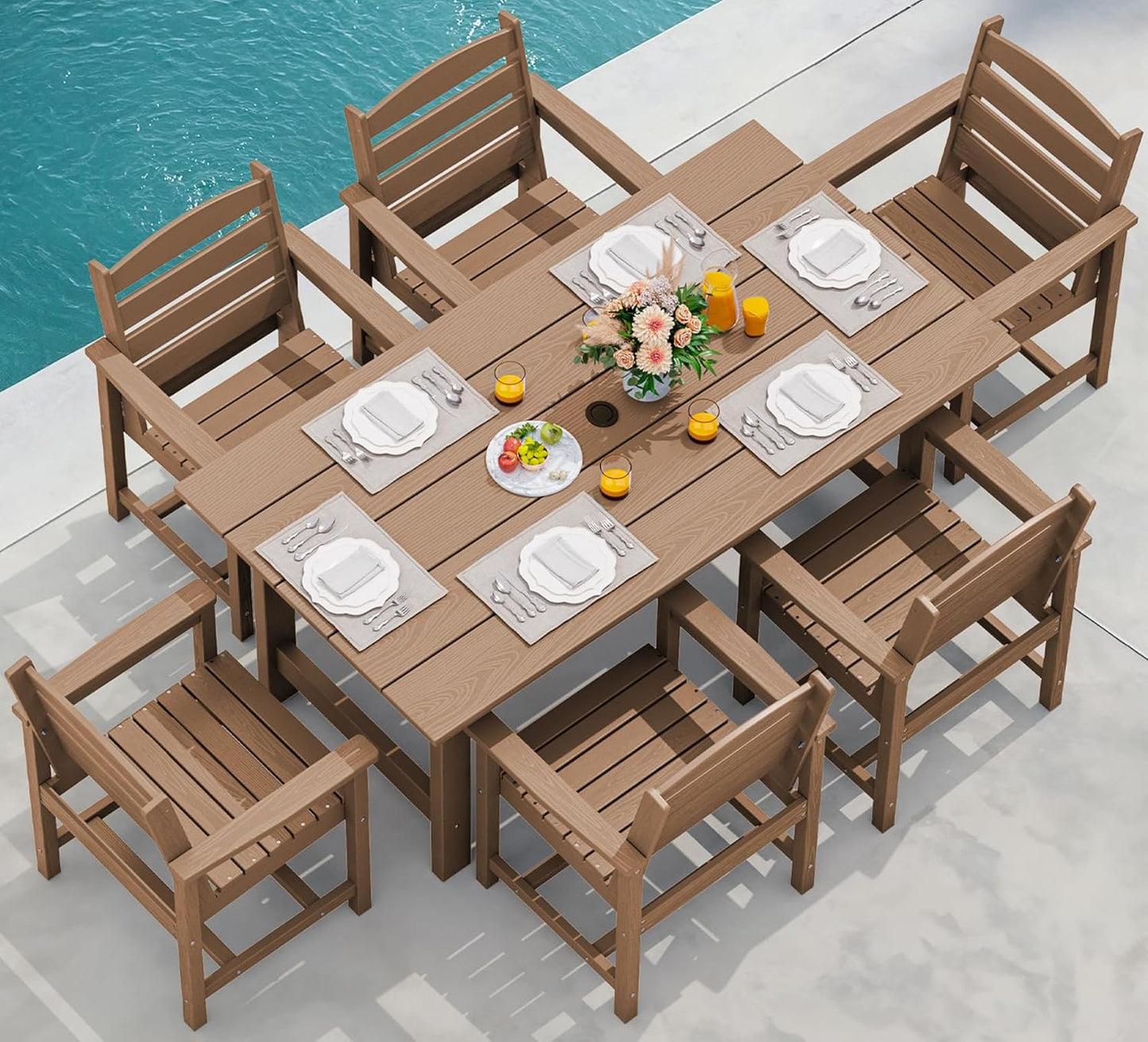 Patio Dining Table Sets 5-Piece, Outdoor HDPE Dining Furniture Set with Umbrella Hole Cut-Out Table and 4 Chairs, All Weather Dining Set for Lawn, Garden, Backyard, Poolside, Black