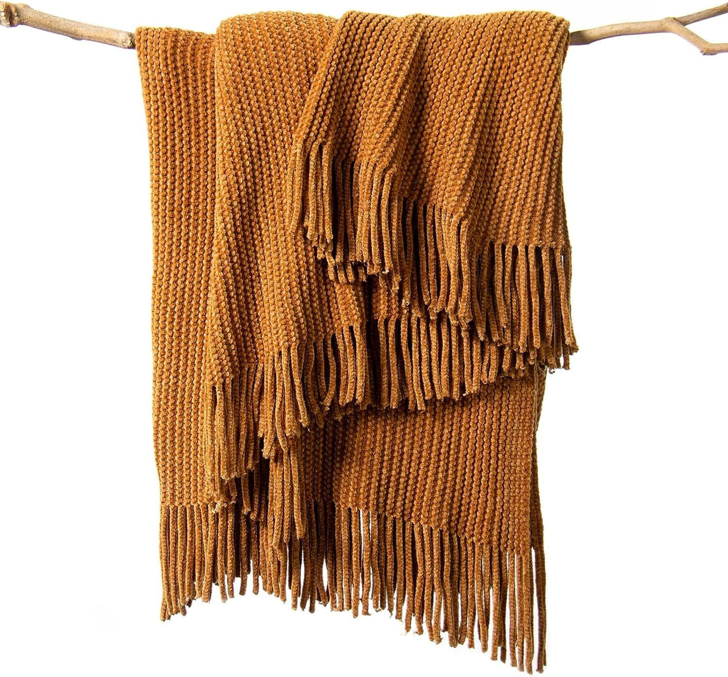 Throw Blanket for Couch, Soft Boho Bed Throw,Cozy Burnt Orange Chenille Knitted Small Spring Lightweight Throw(Rust,50 * 60")