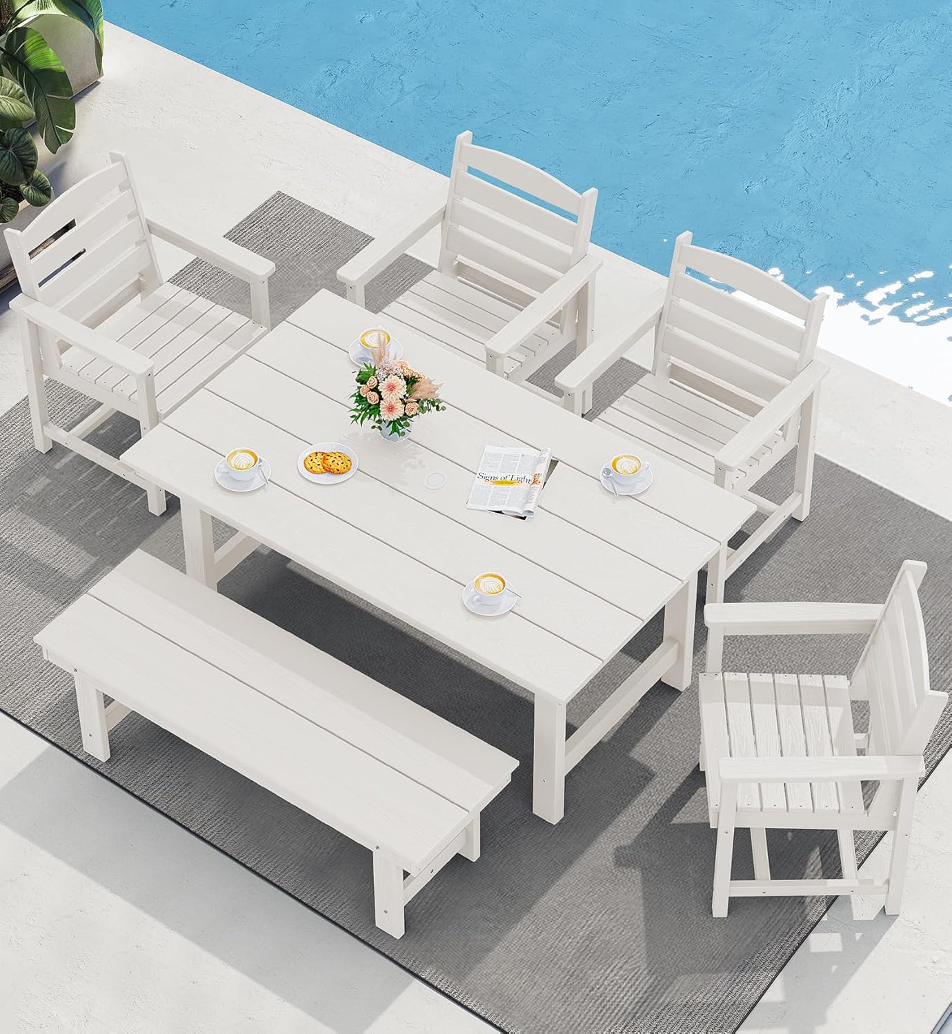 Patio Dining Table Sets 5-Piece, Outdoor HDPE Dining Furniture Set with Umbrella Hole Cut-Out Table and 4 Chairs, All Weather Dining Set for Lawn, Garden, Backyard, Poolside, Black