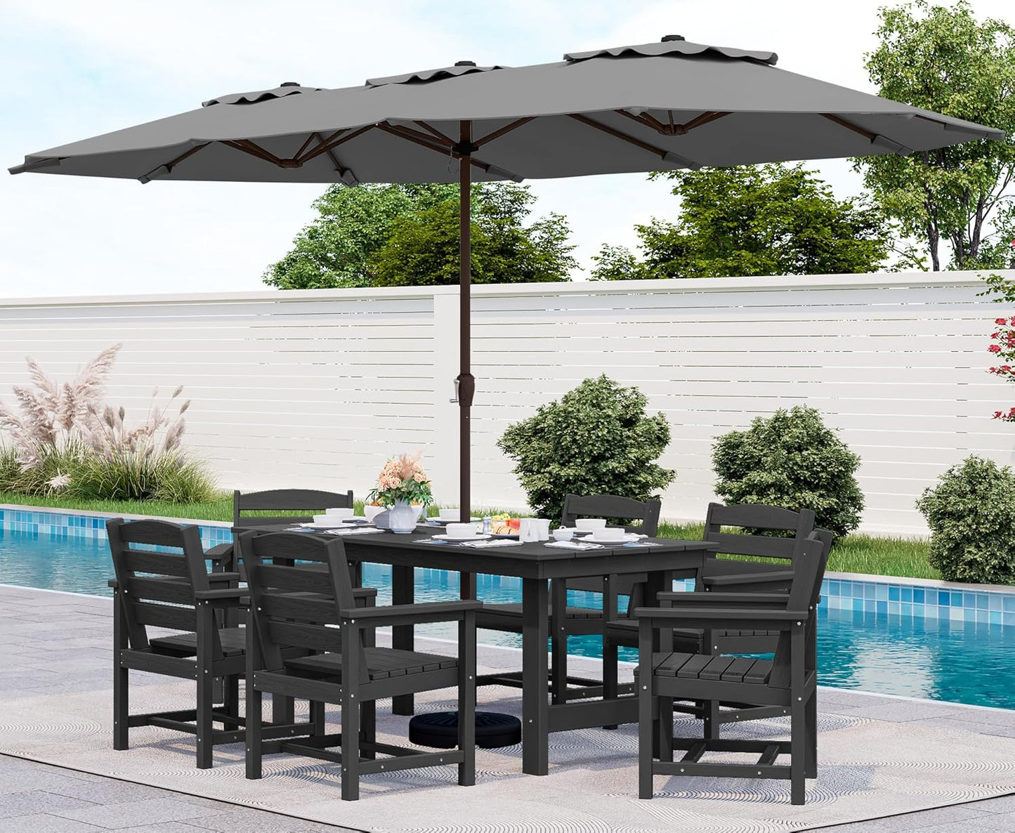 Patio Dining Table Sets 5-Piece, Outdoor HDPE Dining Furniture Set with Umbrella Hole Cut-Out Table and 4 Chairs, All Weather Dining Set for Lawn, Garden, Backyard, Poolside, Black