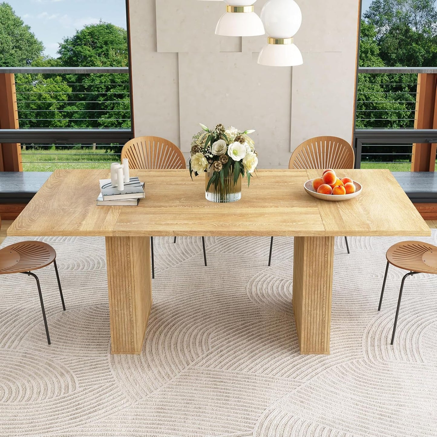 70.8 Inch Dining Table for 4-6 People, Oval Kitchen Table with Semi-Cylindrical Legs Base, Modern Farmhouse round Dinner Tables for Dining Room Kitchen Living Room (Walnut)