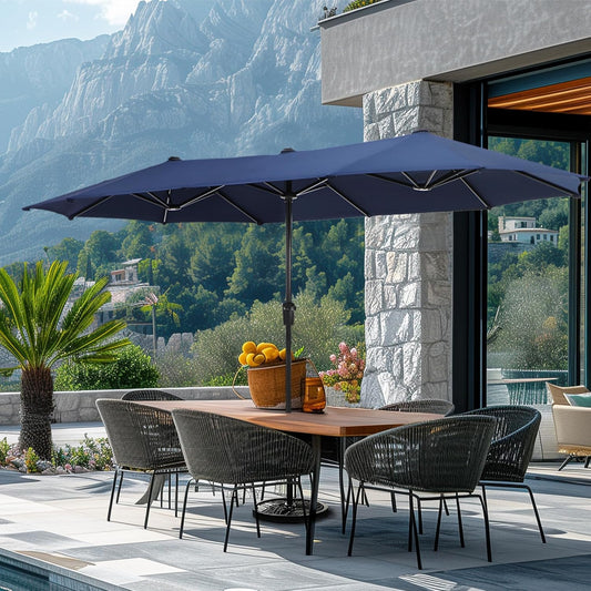 13Ft Rectangle Patio Umbrella, Double Sided Outdoor Table Umbrella with Crank & 1.5" Pole, Large Market Umbrella for Poolside Garden Deck Backyard, Navy Blue