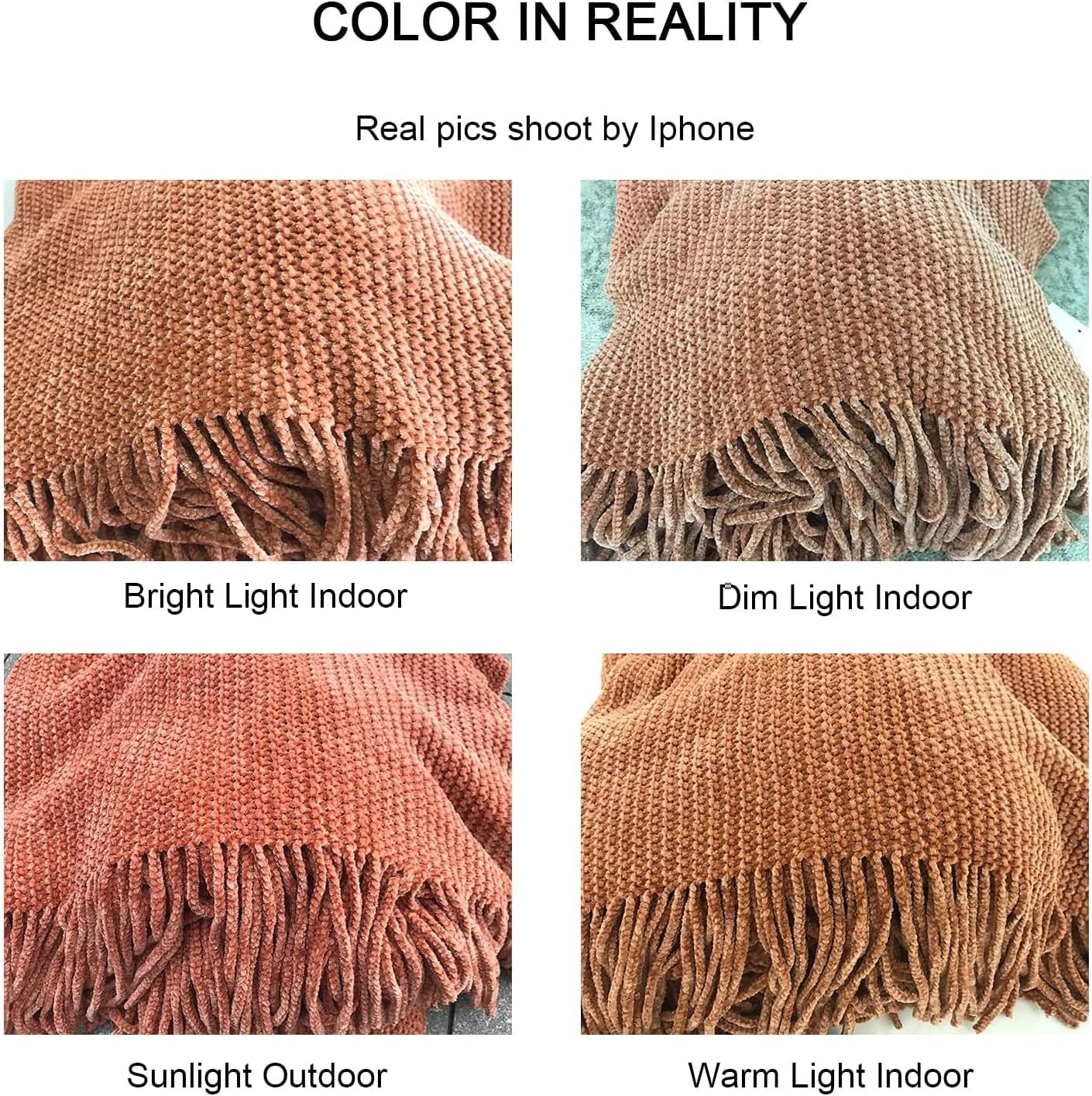 Throw Blanket for Couch, Soft Boho Bed Throw,Cozy Burnt Orange Chenille Knitted Small Spring Lightweight Throw(Rust,50 * 60")