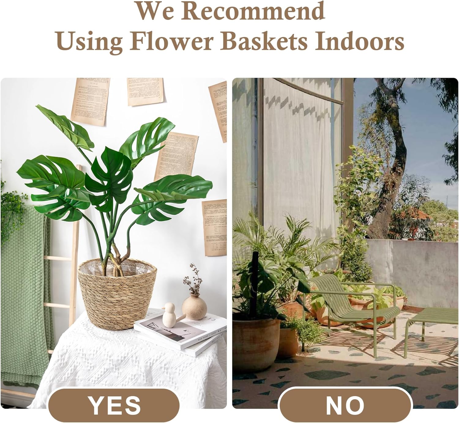 Plant Basket, 3 PCS Plant Baskets Indoor with Plastic Liner, Water Hyacinth Woven Planters Flower Basket, Planter Basket for Rustic Boho Home Farmhouse Floor Potted Pots Decor