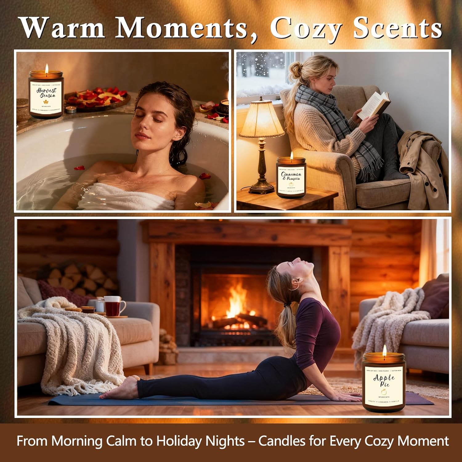 Holiday Candle Gift Set – Cinnamon Pumpkin, Apple Vanilla, Orange Jasmine Coconut, Cedarwood Spice – Long Lasting Soy Candles for Home, Thanksgiving & Christmas Gifts for Women