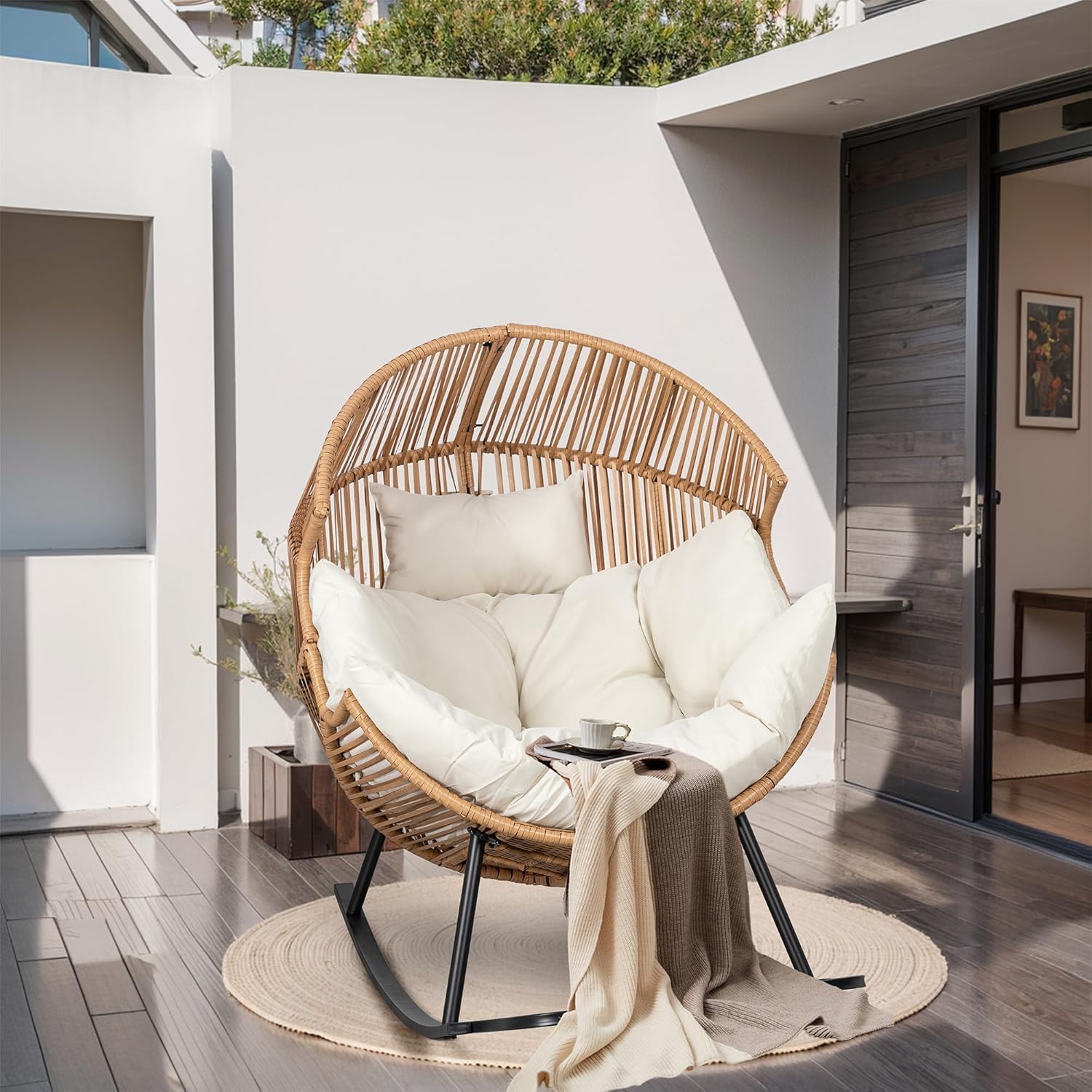 Outdoor Egg Rocker Chair with Cushion – Patio, Balcony & Living Room Use