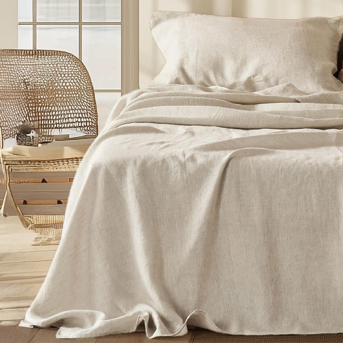 Linen Sheets - Queen Size Bed, Blend from Linen Cotton ets, Breathable Cotton ets, Gifts for All Seasons, 4 Pieces, Linen