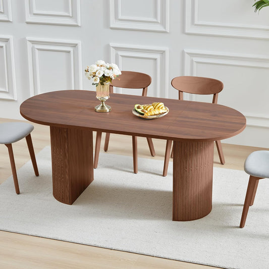 70.8 Inch Dining Table for 4-6 People, Oval Kitchen Table with Semi-Cylindrical Legs Base, Modern Farmhouse round Dinner Tables for Dining Room Kitchen Living Room (Walnut)