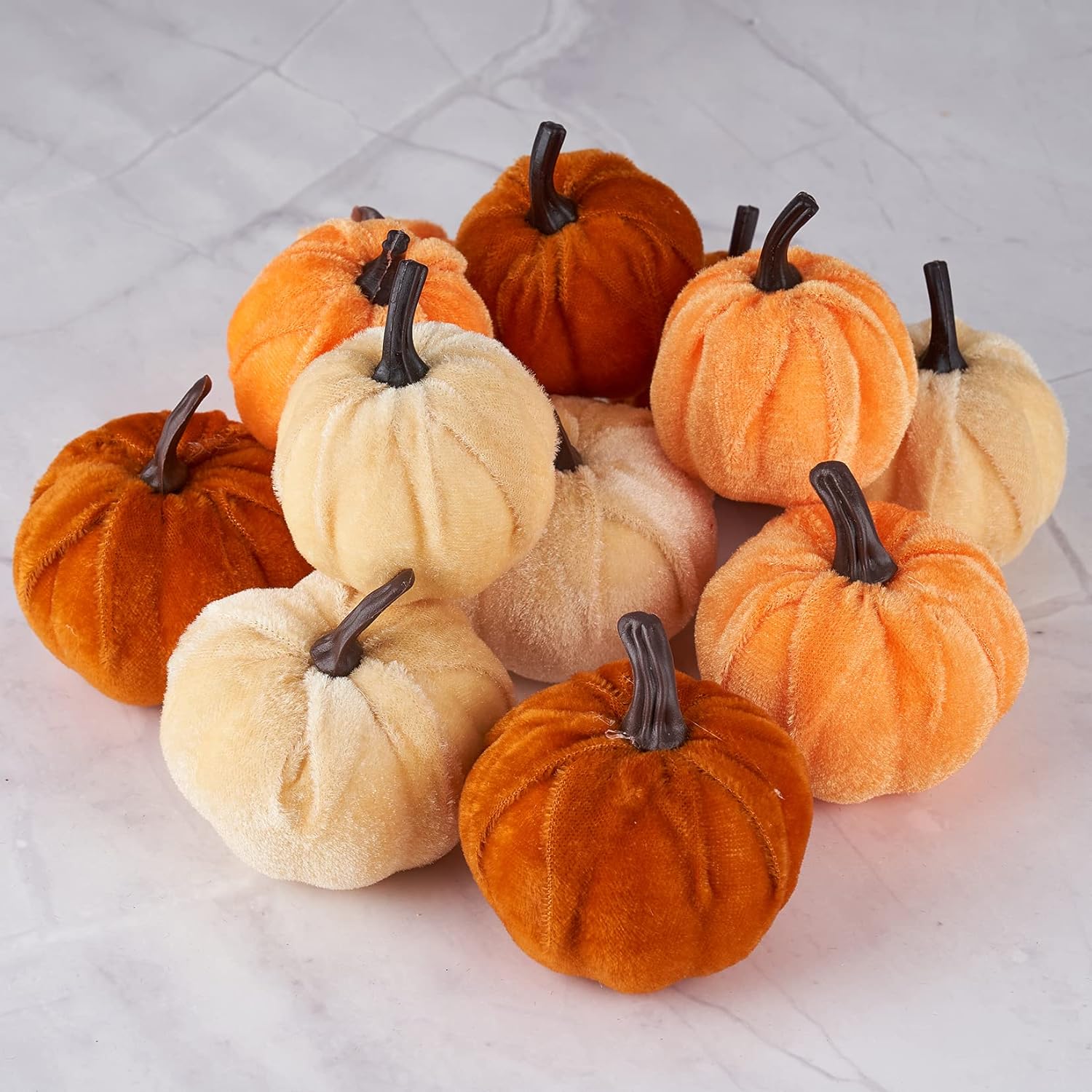 Pumpkin Decor 12Pcs Artificial Fake Faux Velvet Foam Fabric Pumpkins Decoration for Fall Home Farmhouse Harvest Thanksgiving Decorative