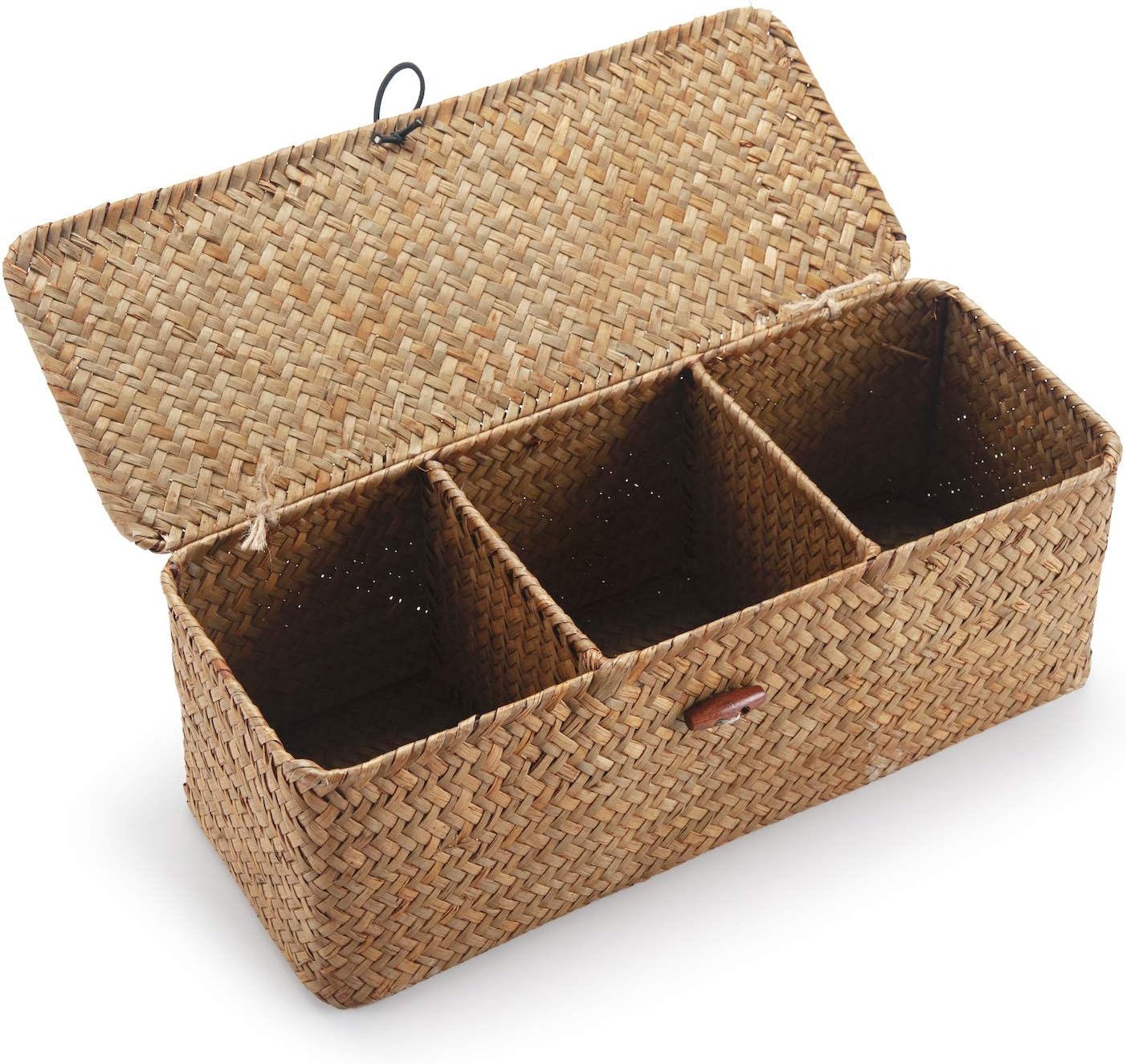Seagrass Storage Basket 3 Sections Woven Shelf Baskets with Compartment (Natural, 14.6Inch X 4.7Inch X 3.1Inch)