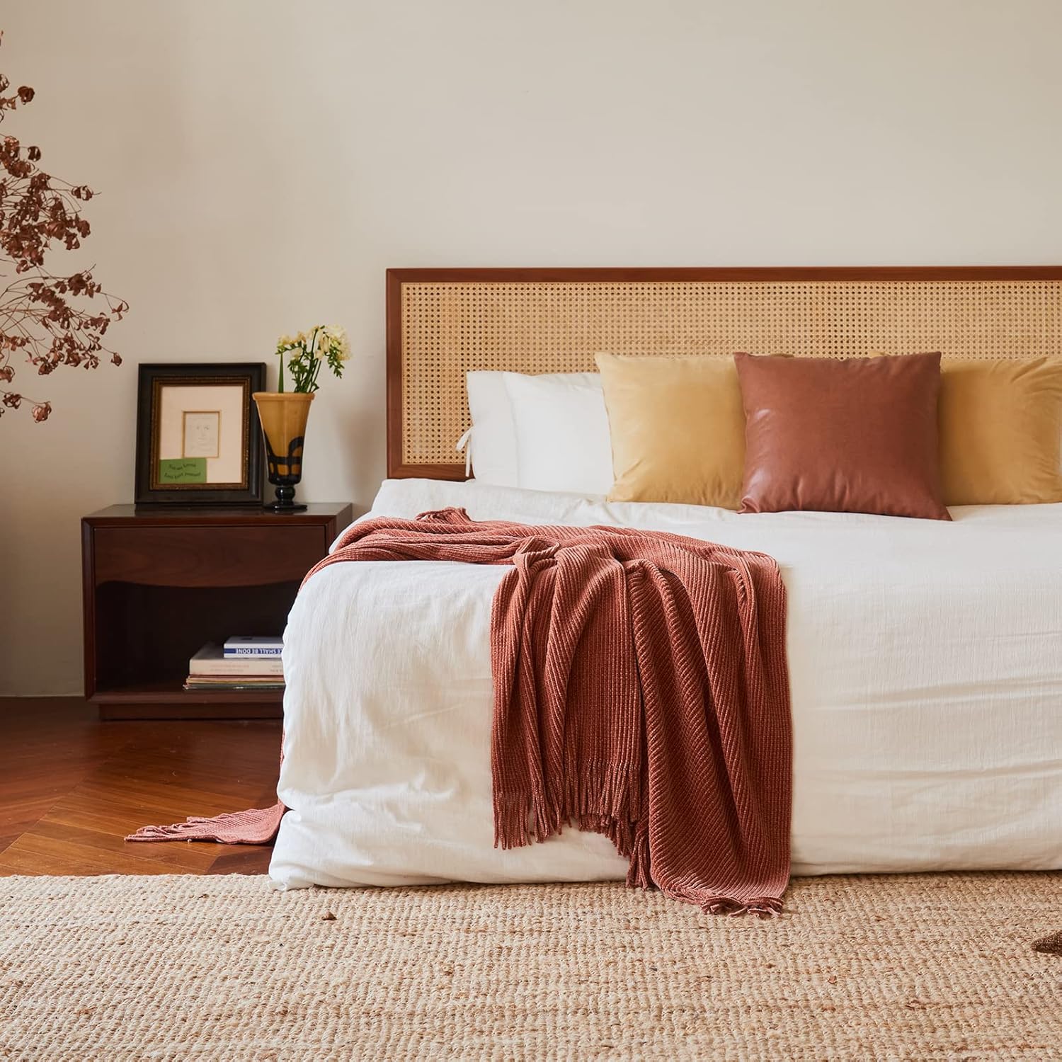 Throw Blanket for Couch, Soft Boho Bed Throw,Cozy Burnt Orange Chenille Knitted Small Spring Lightweight Throw(Rust,50 * 60")