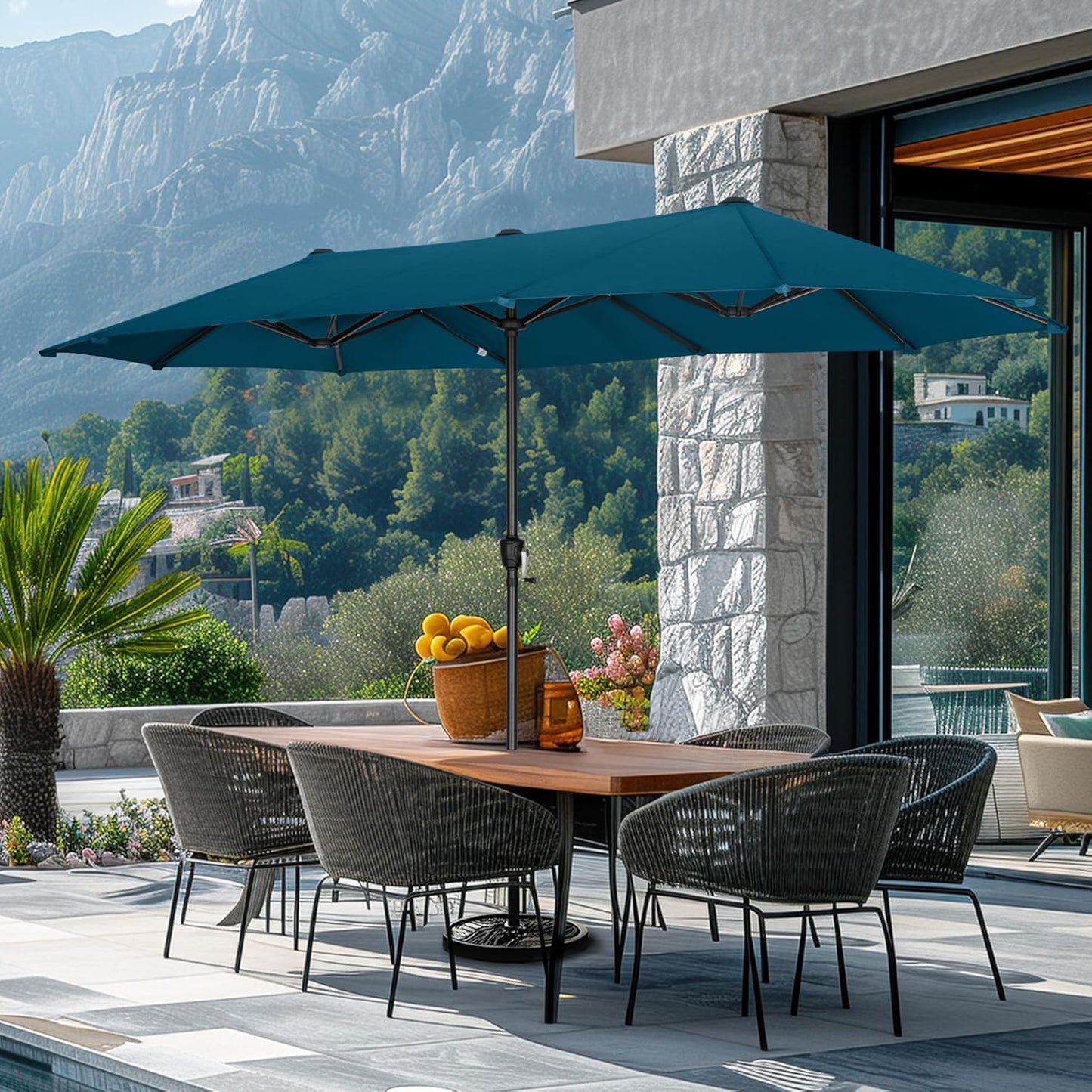 13Ft Rectangle Patio Umbrella, Double Sided Outdoor Table Umbrella with Crank & 1.5" Pole, Large Market Umbrella for Poolside Garden Deck Backyard, Navy Blue