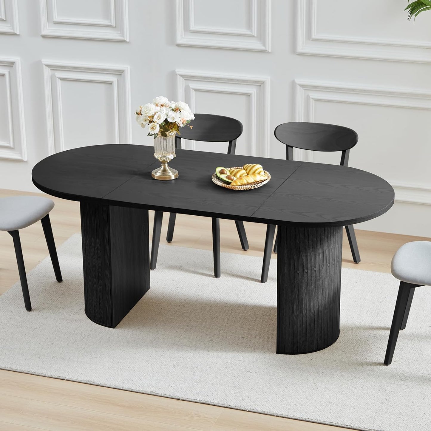 70.8 Inch Dining Table for 4-6 People, Oval Kitchen Table with Semi-Cylindrical Legs Base, Modern Farmhouse round Dinner Tables for Dining Room Kitchen Living Room (Walnut)
