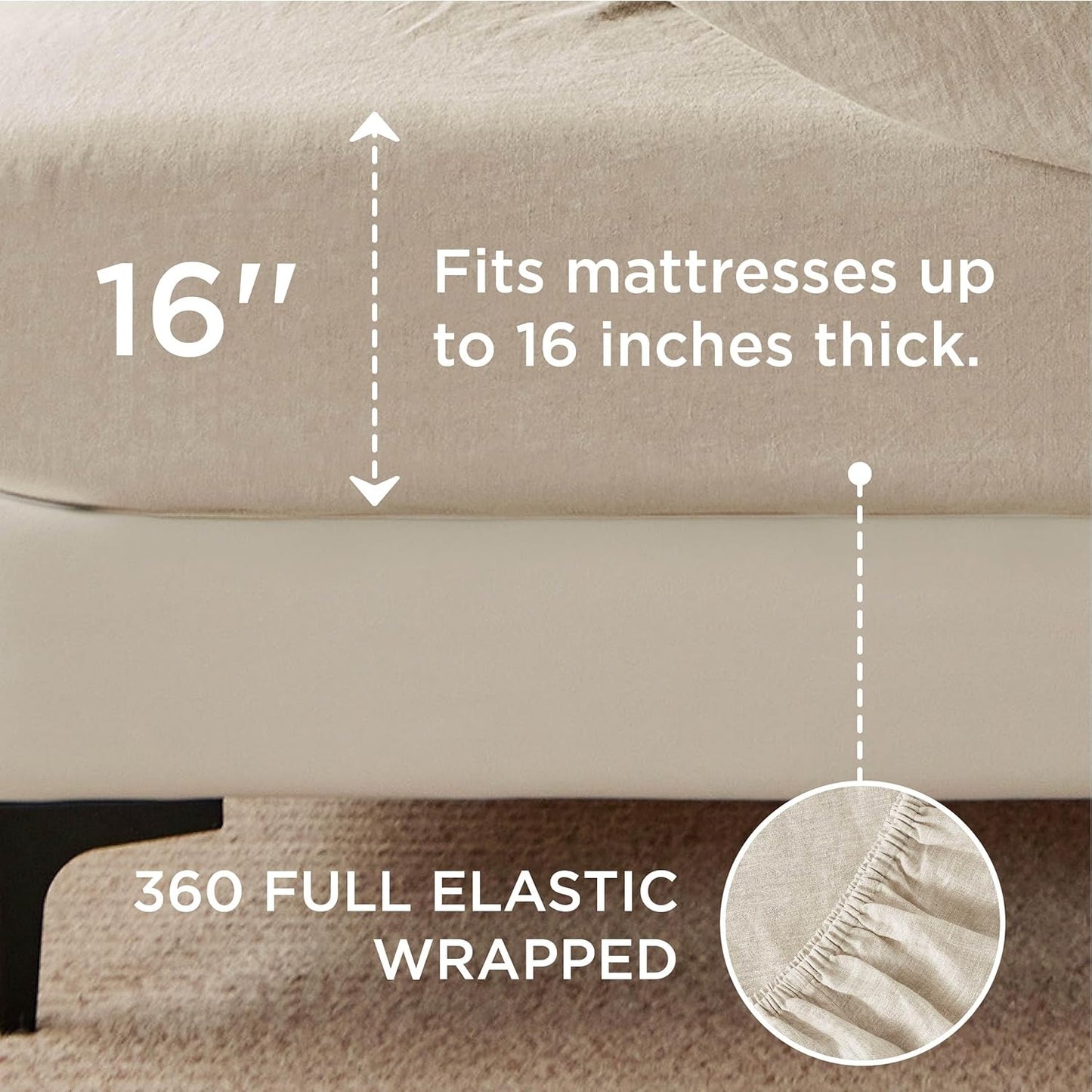 Linen Sheets - Queen Size Bed, Blend from Linen Cotton ets, Breathable Cotton ets, Gifts for All Seasons, 4 Pieces, Linen