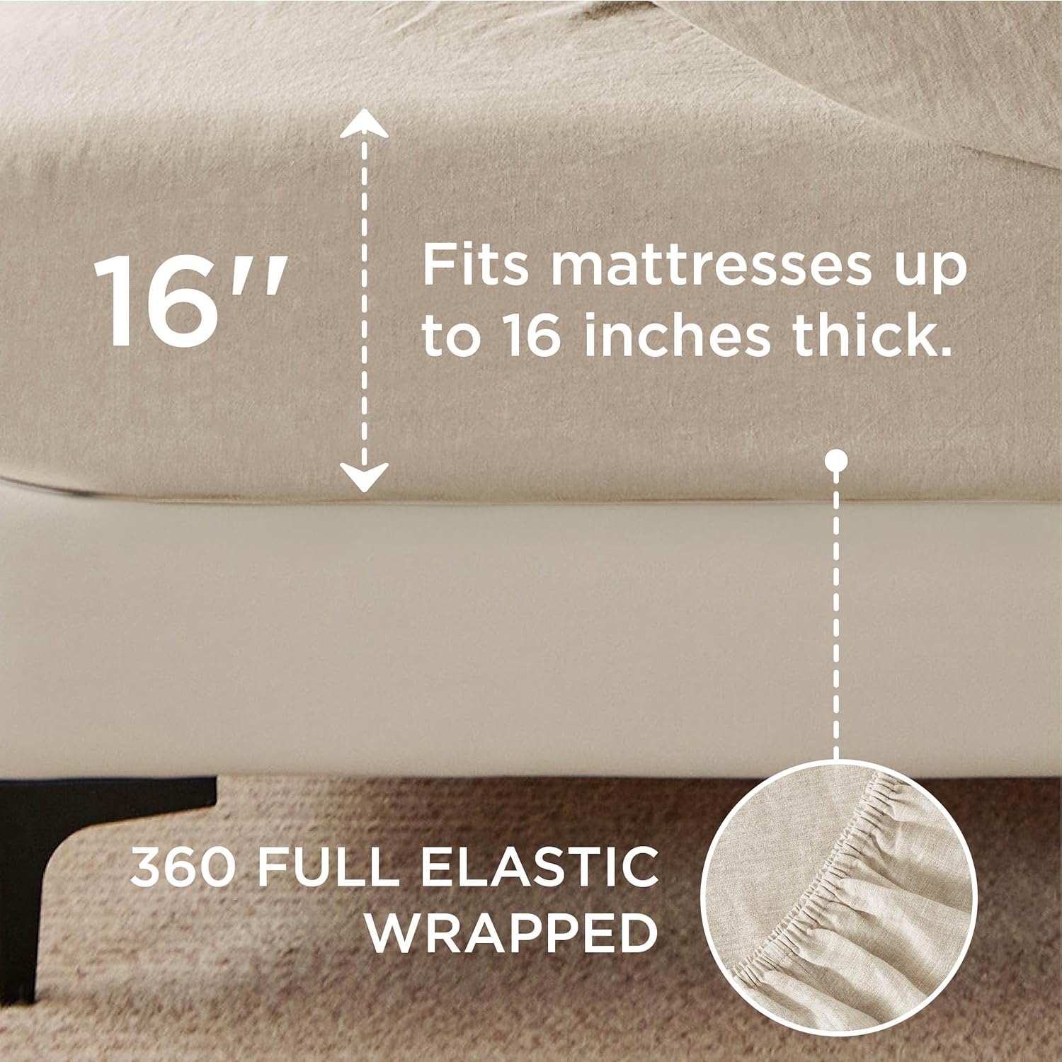 Linen Sheets - Queen Size Bed, Blend from Linen Cotton ets, Breathable Cotton ets, Gifts for All Seasons, 4 Pieces, Linen