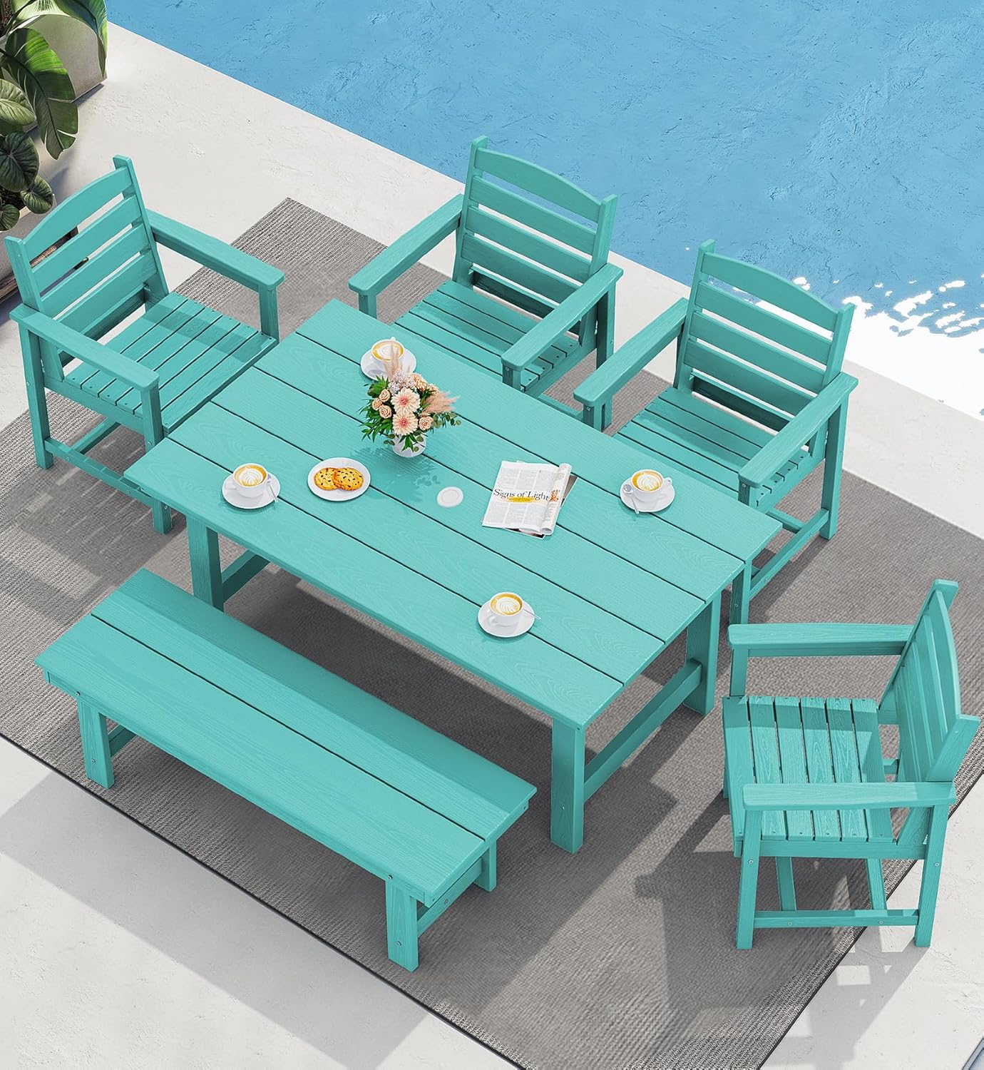 Patio Dining Table Sets 5-Piece, Outdoor HDPE Dining Furniture Set with Umbrella Hole Cut-Out Table and 4 Chairs, All Weather Dining Set for Lawn, Garden, Backyard, Poolside, Black