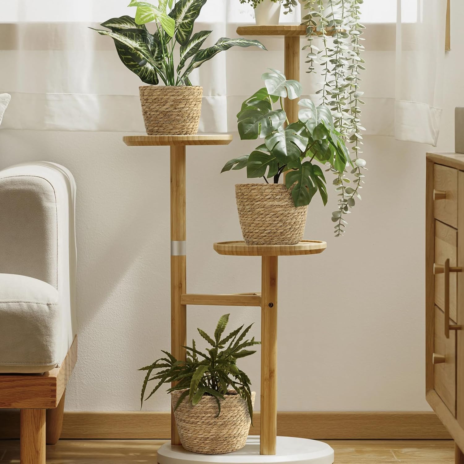 Plant Basket, 3 PCS Plant Baskets Indoor with Plastic Liner, Water Hyacinth Woven Planters Flower Basket, Planter Basket for Rustic Boho Home Farmhouse Floor Potted Pots Decor