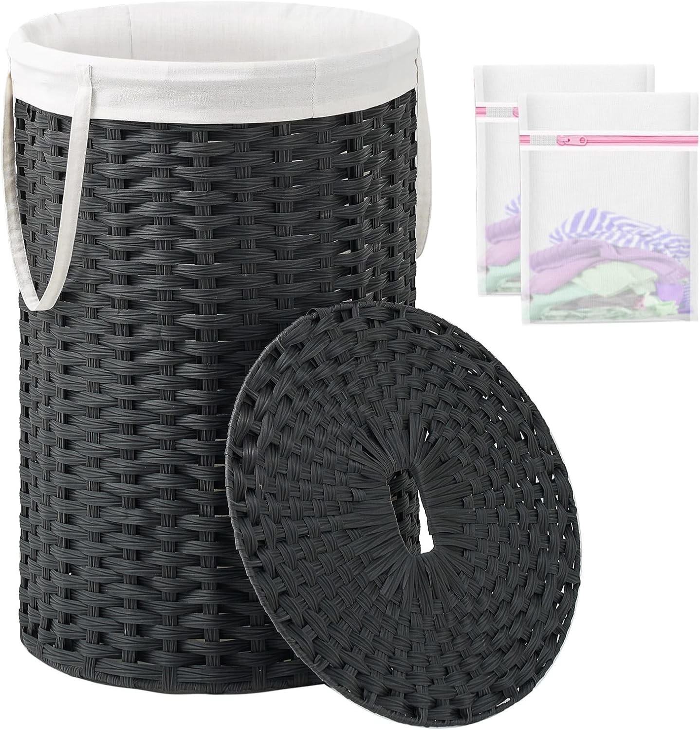 Laundry Hamper with Lid Laundry Basket with Lid 19.0 Gal (72 L) round Wicker Laundry Basket Handwoven Rattan Hamper Removable Bag 2 Mesh Bags Handles for Living Room Bathroom Natural