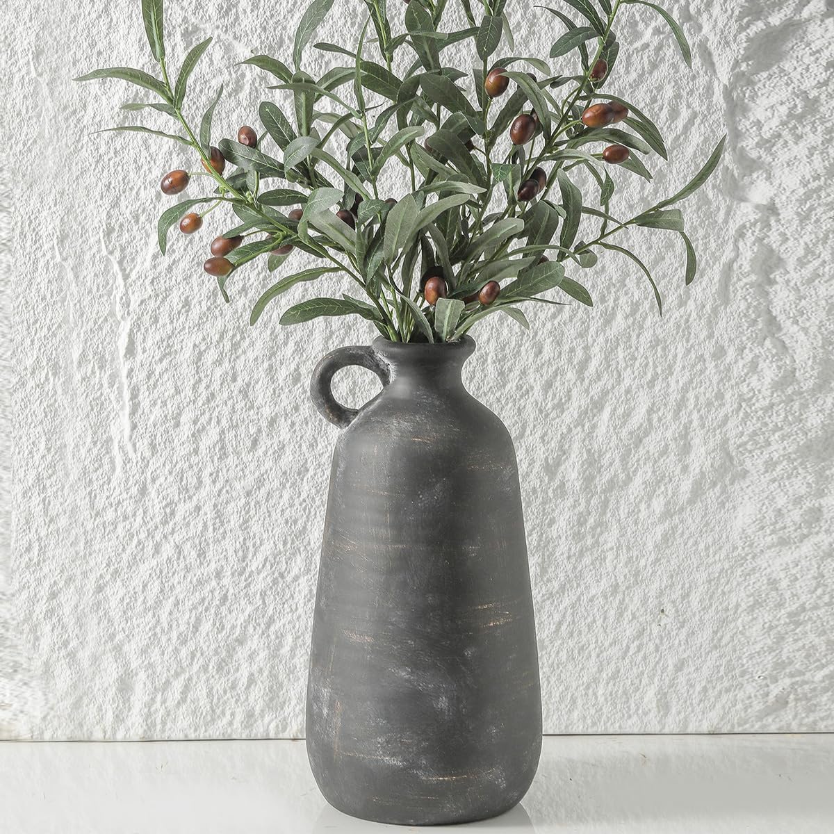 Ceramic Rustic Vase, 12.8" Large Flower Vases Home Decor for Pampas Farmhouse Decorative Pottery Clay Vase for Mantel Entryway Table Living Room Kitchen Bathroom Bedroom