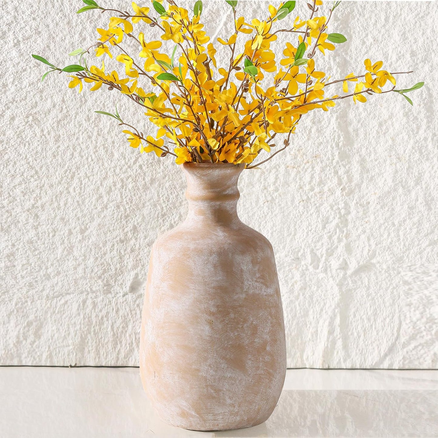 Ceramic Rustic Vase, 12.8" Large Flower Vases Home Decor for Pampas Farmhouse Decorative Pottery Clay Vase for Mantel Entryway Table Living Room Kitchen Bathroom Bedroom