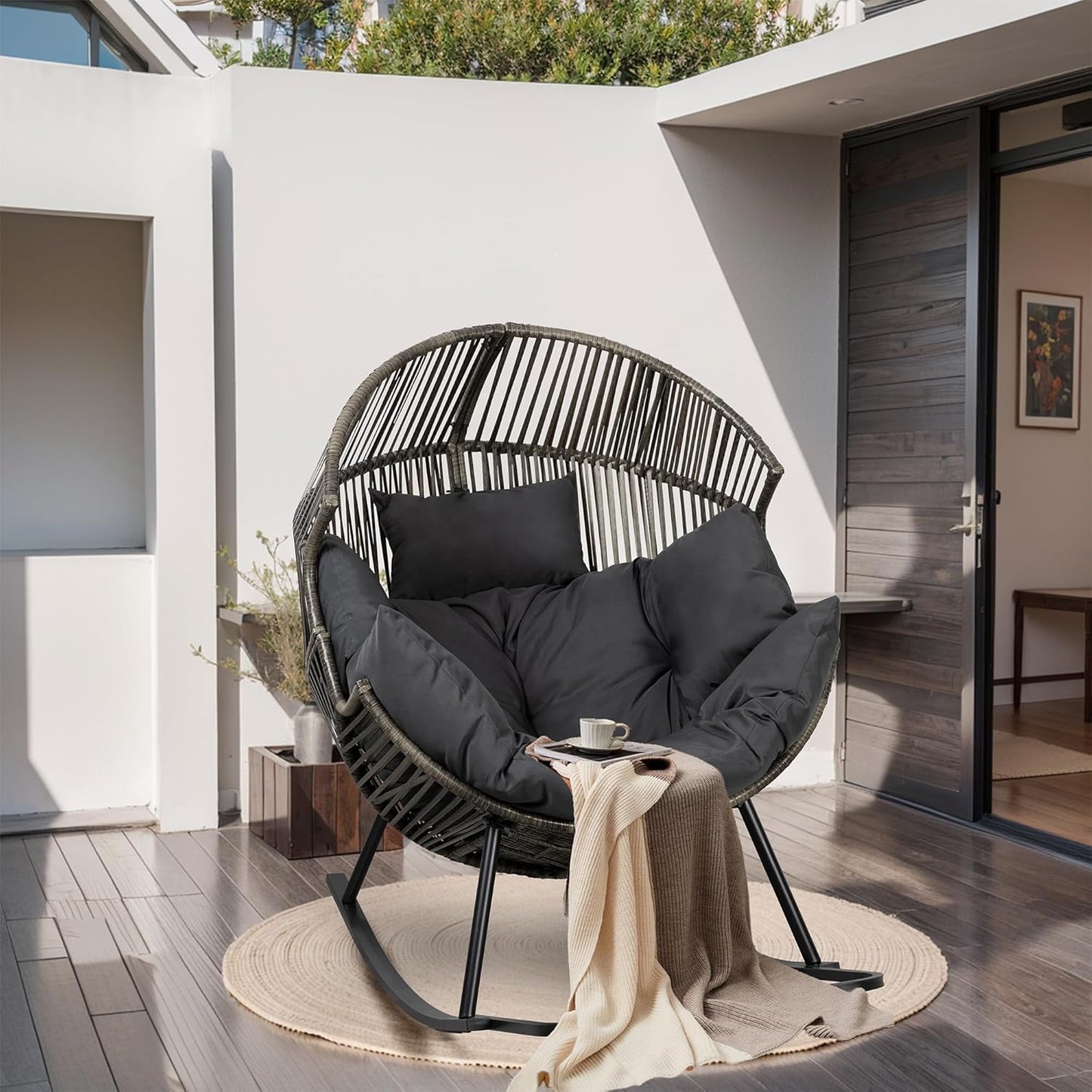 Outdoor Egg Rocker Chair with Cushion – Patio, Balcony & Living Room Use