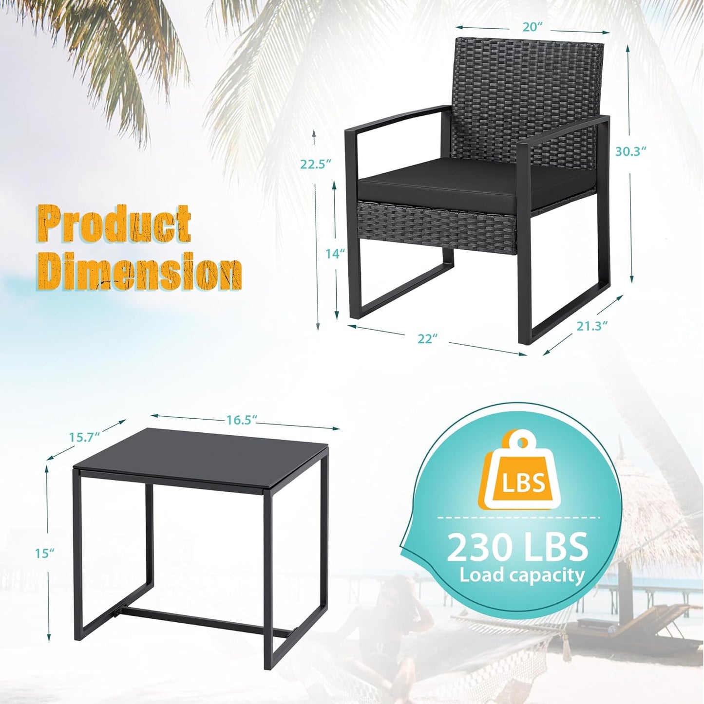 3-Piece Outdoor Wicker Patio Set with Coffee Table – Modern Rattan Bistro Chairs for Garden & Yard