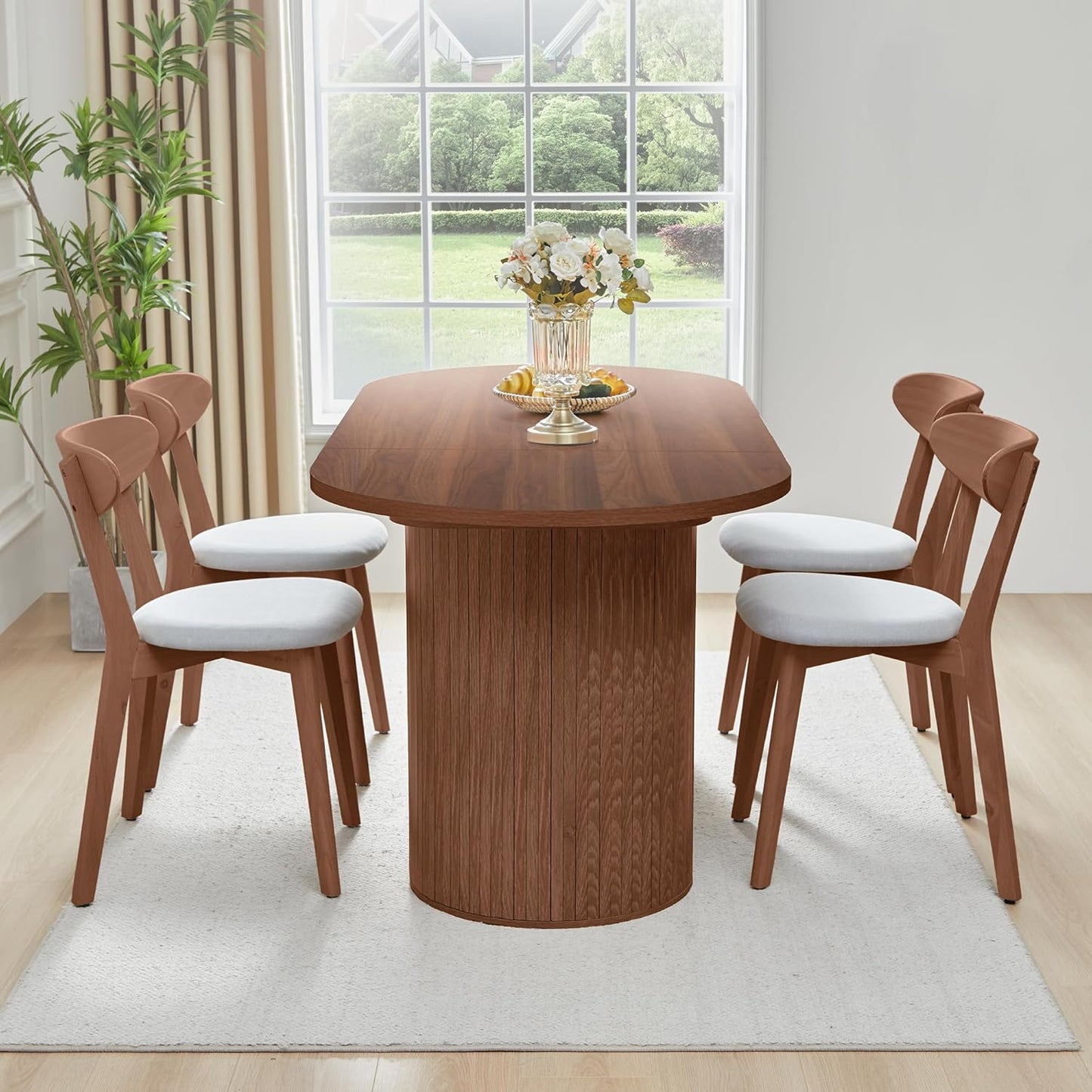 70.8 Inch Dining Table for 4-6 People, Oval Kitchen Table with Semi-Cylindrical Legs Base, Modern Farmhouse round Dinner Tables for Dining Room Kitchen Living Room (Walnut)