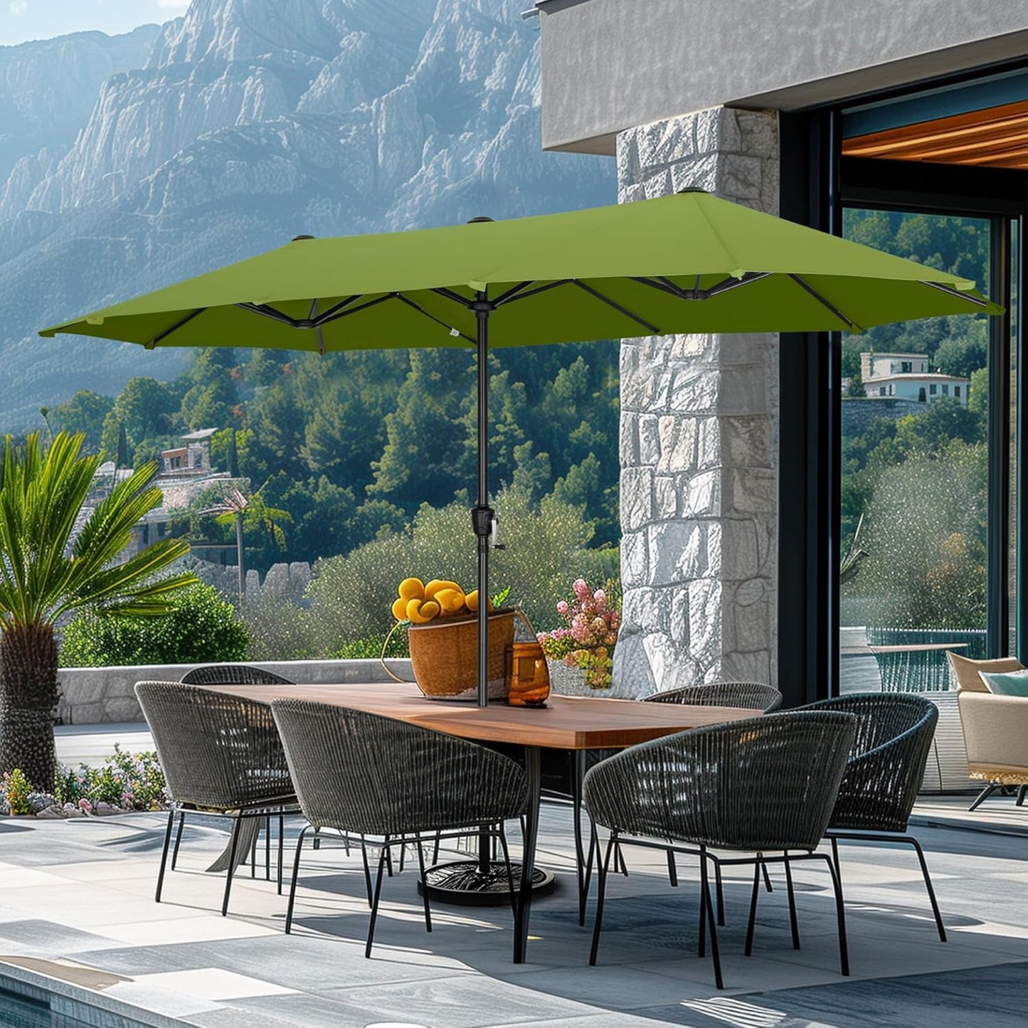 13Ft Rectangle Patio Umbrella, Double Sided Outdoor Table Umbrella with Crank & 1.5" Pole, Large Market Umbrella for Poolside Garden Deck Backyard, Navy Blue