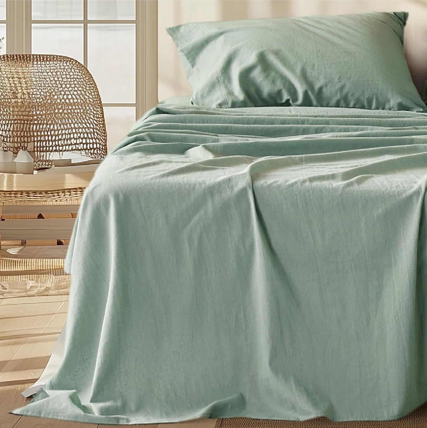 Linen Sheets - Queen Size Bed, Blend from Linen Cotton ets, Breathable Cotton ets, Gifts for All Seasons, 4 Pieces, Linen