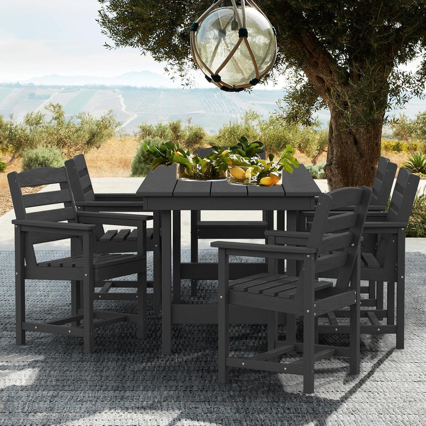 Patio Dining Table Sets 5-Piece, Outdoor HDPE Dining Furniture Set with Umbrella Hole Cut-Out Table and 4 Chairs, All Weather Dining Set for Lawn, Garden, Backyard, Poolside, Black