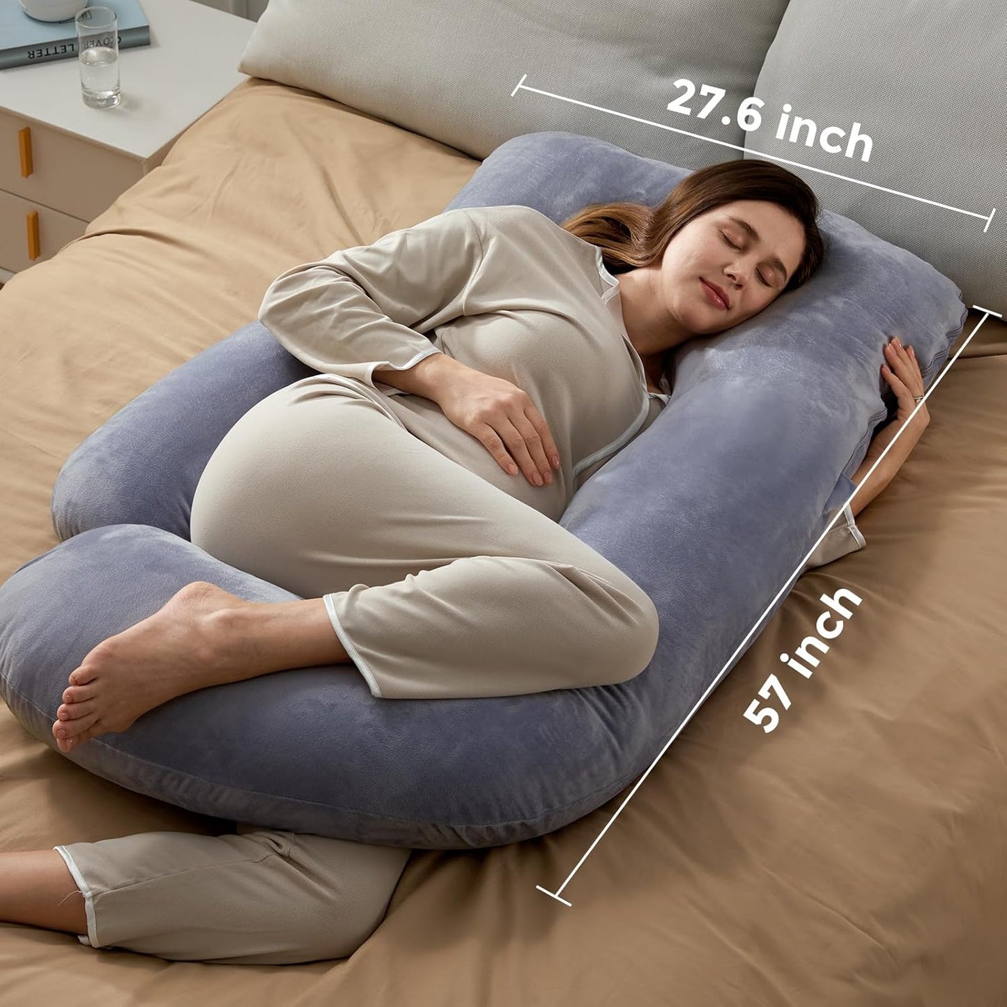 Pregnancy Pillows for Sleeping, U Shaped Full Body Maternity Pillow with Removable Cover - Support for Back, Legs, Belly, HIPS for Pregnant Women, 57 Inch Pregnancy Pillow for Women, Grey
