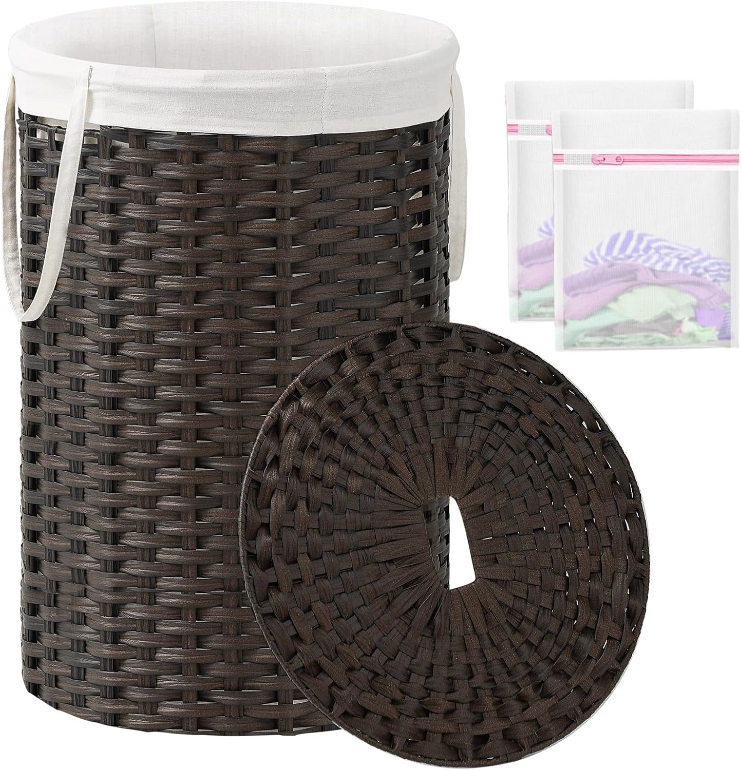 Laundry Hamper with Lid Laundry Basket with Lid 19.0 Gal (72 L) round Wicker Laundry Basket Handwoven Rattan Hamper Removable Bag 2 Mesh Bags Handles for Living Room Bathroom Natural