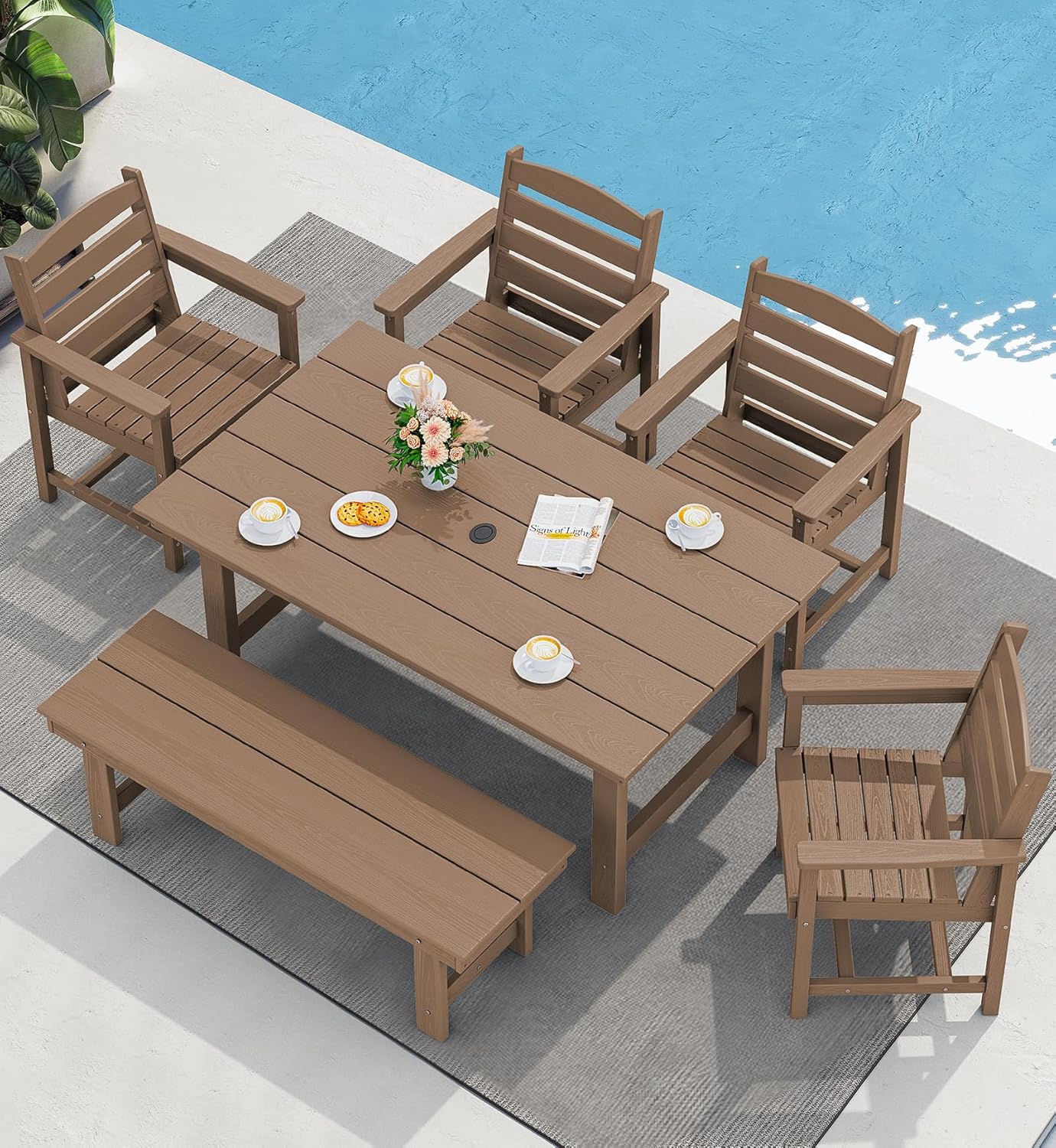 Patio Dining Table Sets 5-Piece, Outdoor HDPE Dining Furniture Set with Umbrella Hole Cut-Out Table and 4 Chairs, All Weather Dining Set for Lawn, Garden, Backyard, Poolside, Black