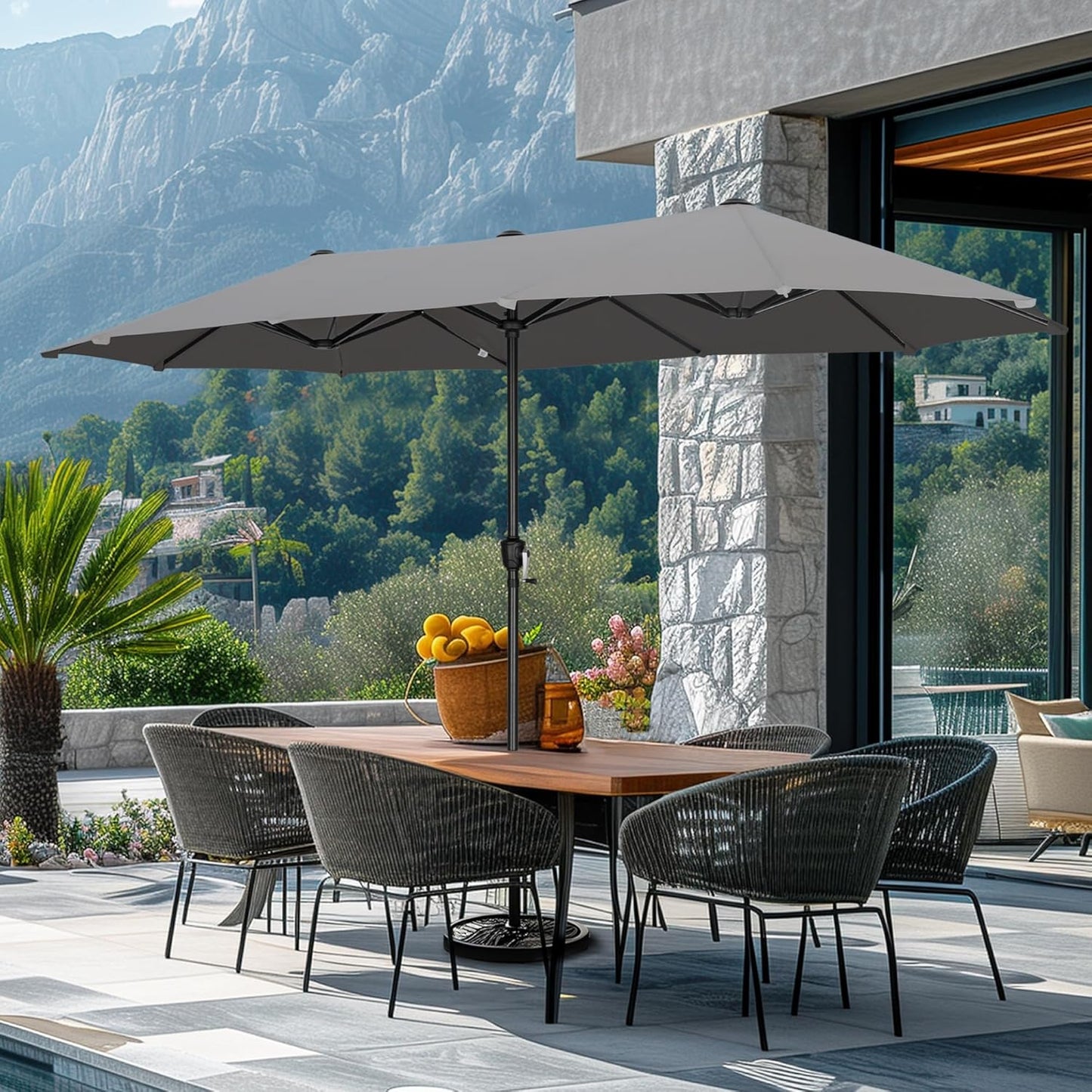 13Ft Rectangle Patio Umbrella, Double Sided Outdoor Table Umbrella with Crank & 1.5" Pole, Large Market Umbrella for Poolside Garden Deck Backyard, Navy Blue