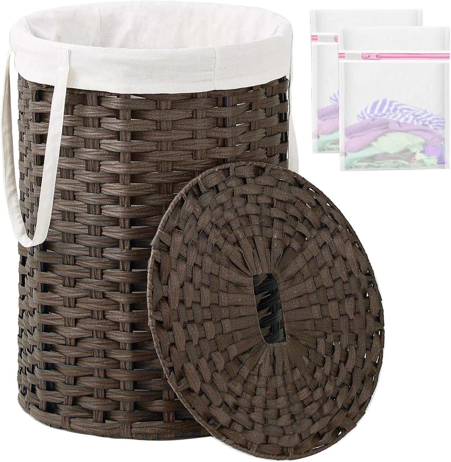 Laundry Hamper with Lid Laundry Basket with Lid 19.0 Gal (72 L) round Wicker Laundry Basket Handwoven Rattan Hamper Removable Bag 2 Mesh Bags Handles for Living Room Bathroom Natural