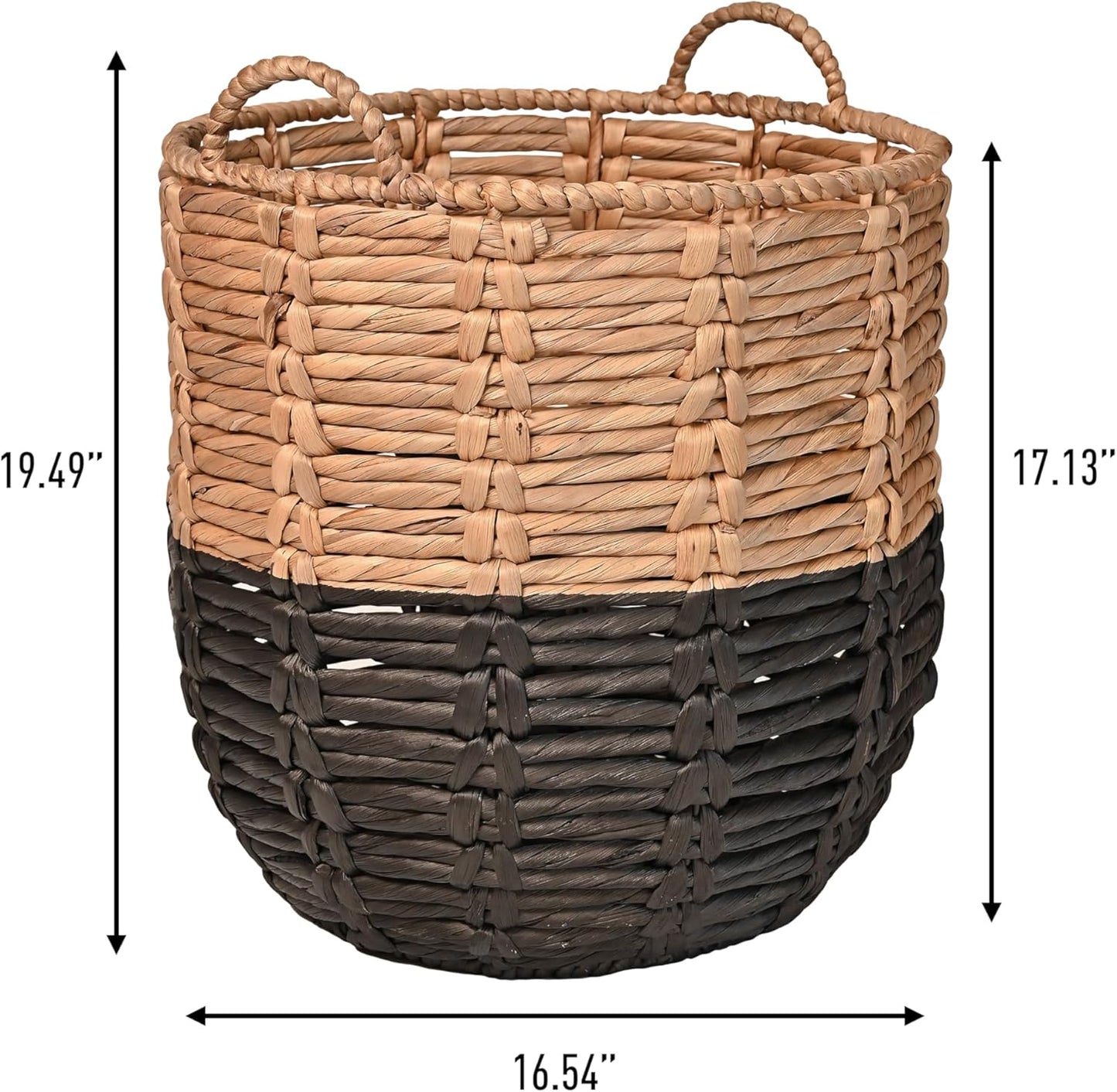BSK1003D Laurel 19.49" Bohemian Handwoven Abaca Hamper Basket with Handles, Seagrass Container for Decoration in Bedroom, Living Room, Laundry Room, Entryway, Natural, Natural/Black