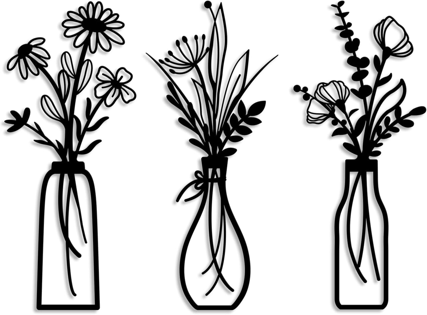 3 Pieces Metal Flowers Wall Arts - Rustic Farmhouse Decor Beige Minimalist Flower Wall Decors for Living Room Bathroom Bedroom Dining Room-Housewarming Gifts (Beige, Vase-C)