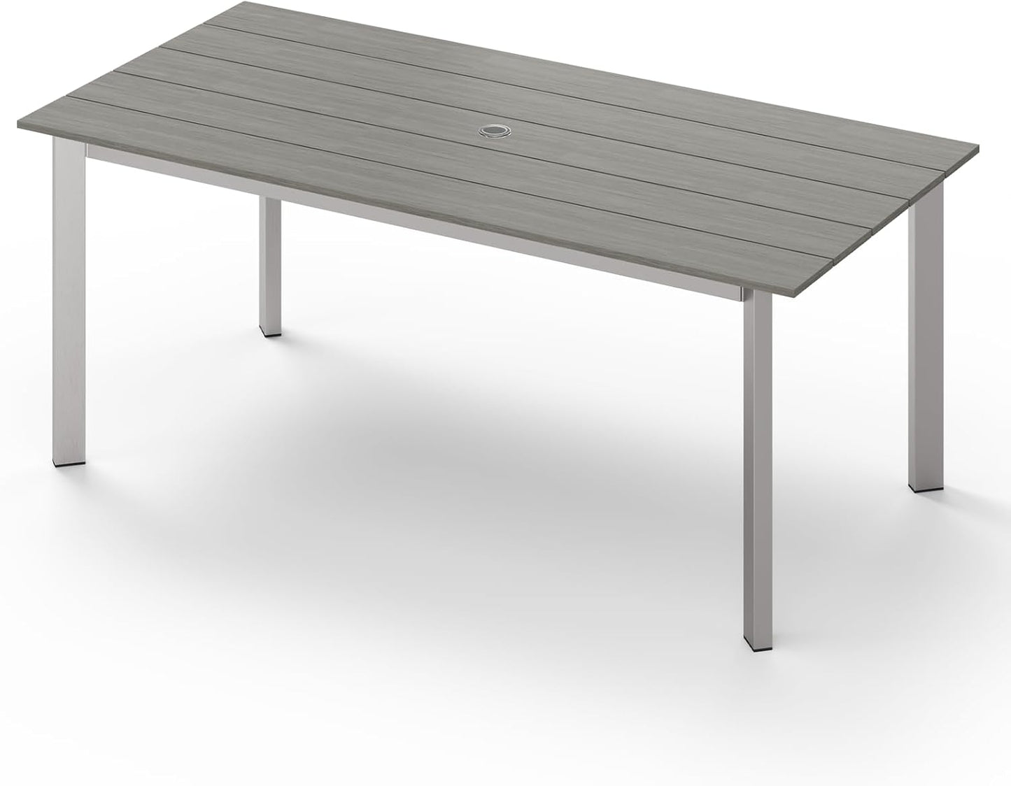 Outdoor Dining Set for 6, Patio Table and Chairs Set with Umbrella Hole, 7 Pieces HDPS Outdoor Furniture Sets for Patio, Garden, Backyard (Gray & Teak)