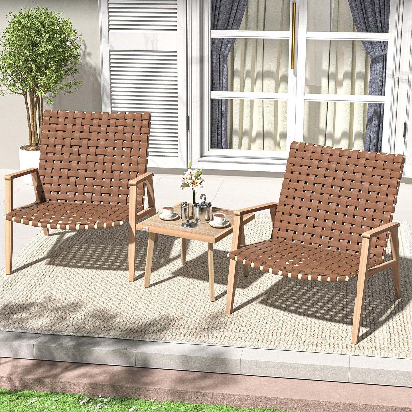 3 Piece Patio Bistro Set, Outdoor Conversation Chair Sets with Coffee Table, Patio Furniture Set for Porch Backyard Balcony Park Deck Poolside
