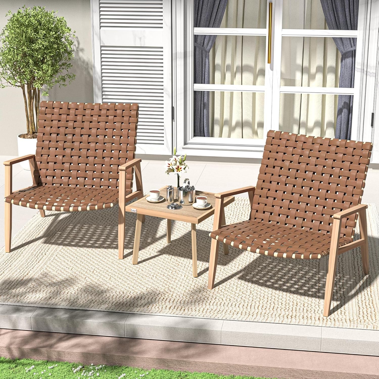 3 Piece Patio Bistro Set, Outdoor Conversation Chair Sets with Coffee Table, Patio Furniture Set for Porch Backyard Balcony Park Deck Poolside