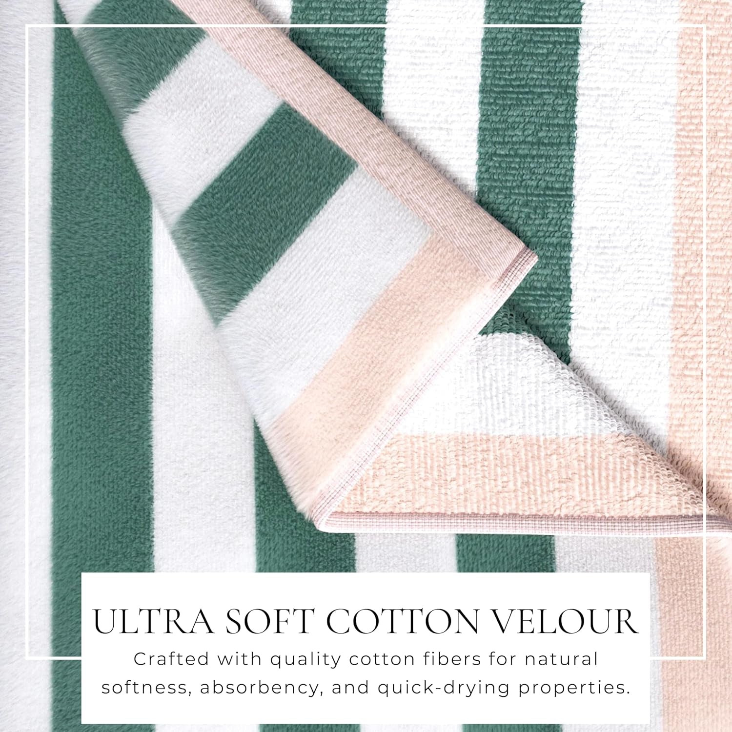 100% Cotton Velour Beach Towels - Oversized (35" X 70") Stripe Border Pool Towel - Quick Dry, Absorbent, Ultra-Soft (Mineral Blue/Blush).