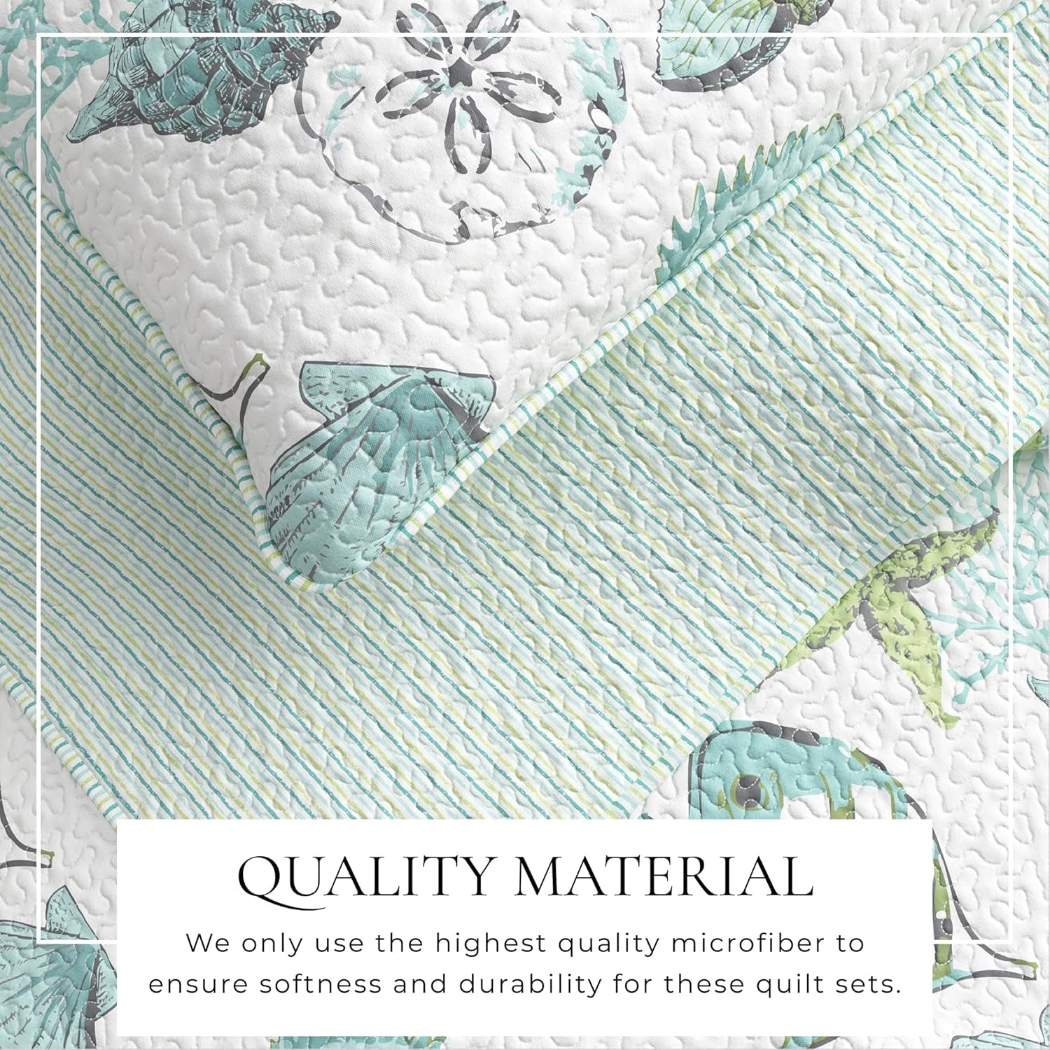 Twin/Twin XL Coastal Bedding Set, Summer Coastal Quilt with Sham, Beach 2-Piece Reversible All Season Bedspread Quilt Set. Lightweight Nautical Quilted Coverlet. Blue Fish