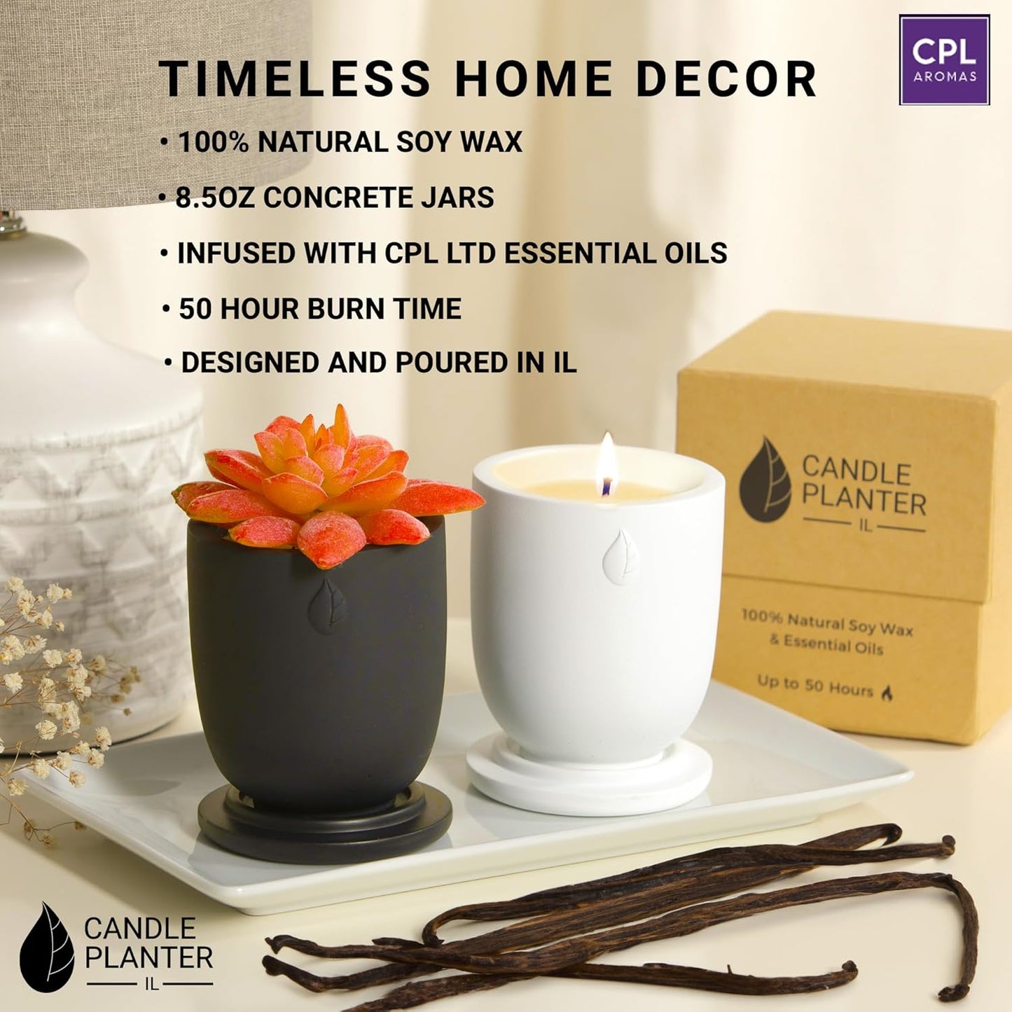 Concrete Cement Candle Planter - Aromatherapy, Soy Candle & Dual Purpose Jar Candles, Strong Gift Candles - Grey Lavender