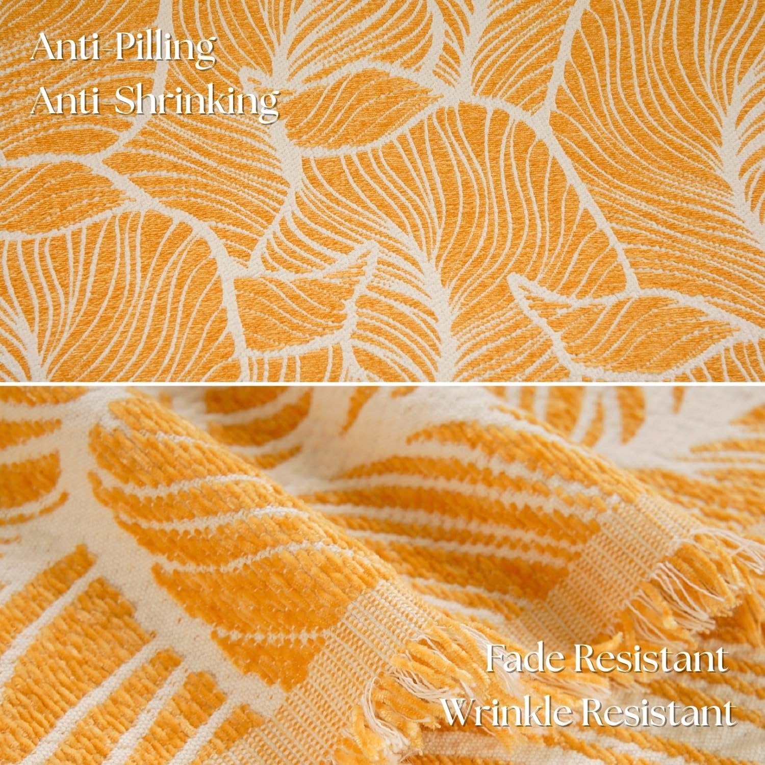 Boho Throw Blanket for Couch, Chenille Cotton Lightweight Summer Throw Blanket for Bed Sofa Chair Living Room Outdoor Soft Woven Decorative Blanket with Tassel Gift Orange Leaves 55"X60"