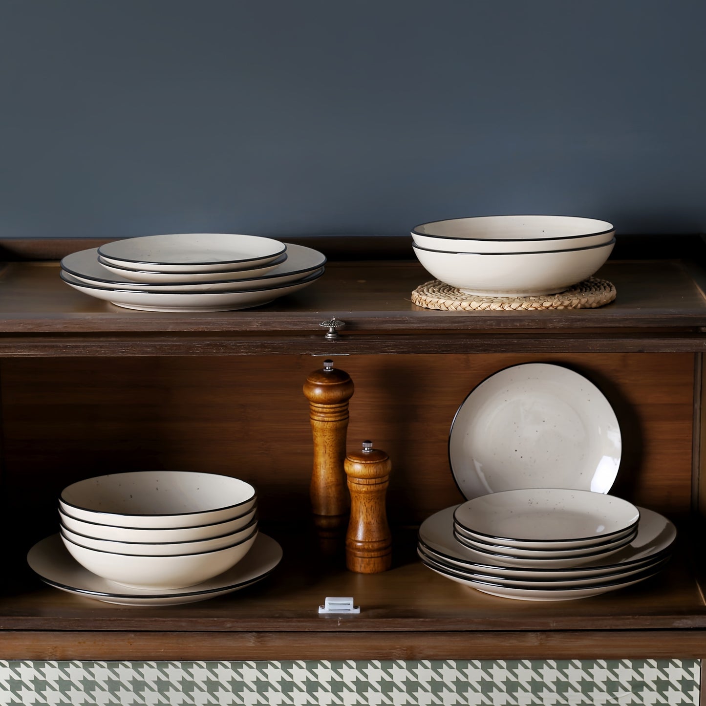 18-Piece Stoneware Dinnerware Set – Modern Round Plates &amp; Bowls