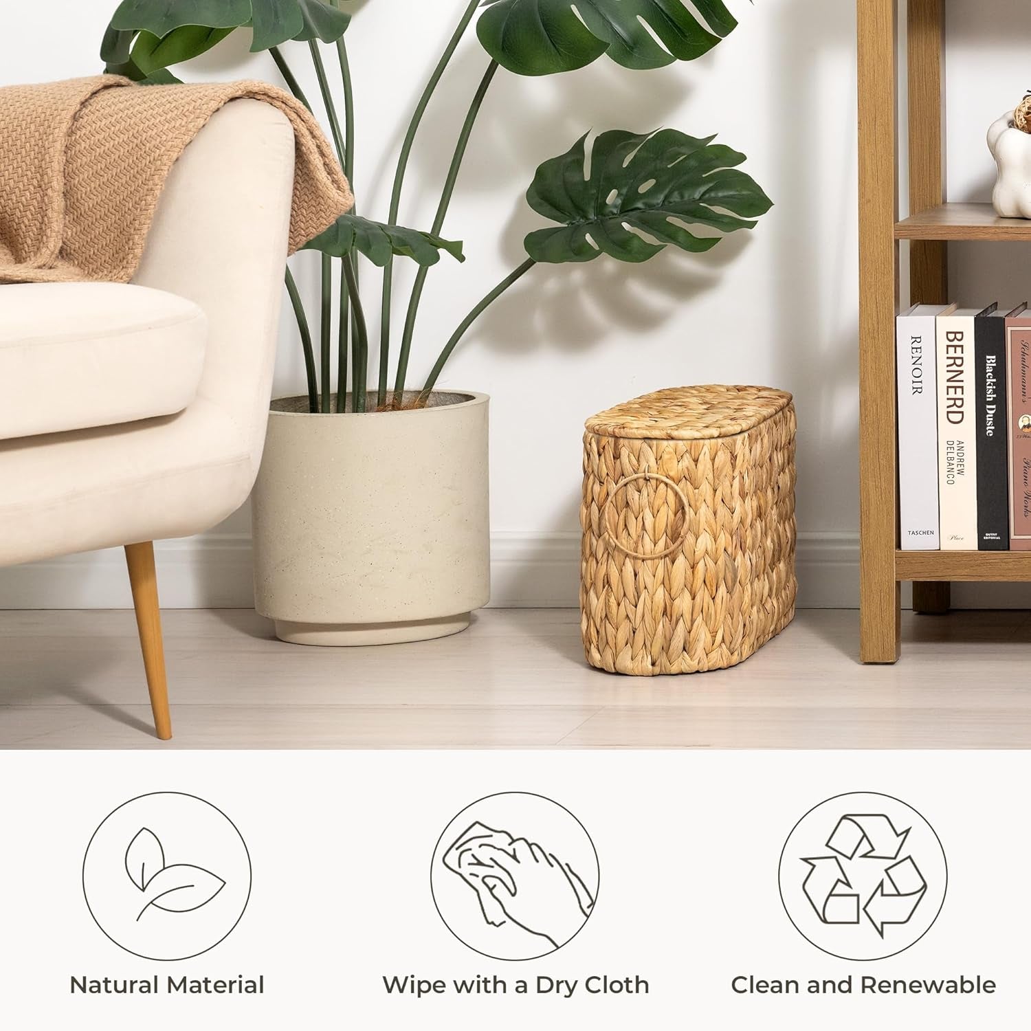 Toilet Paper Storage with Lid, Toilet Paper Storage Holder for 6 Regular Rolls, Wicker Basket for Bathroom, Natural Water Hyacinth